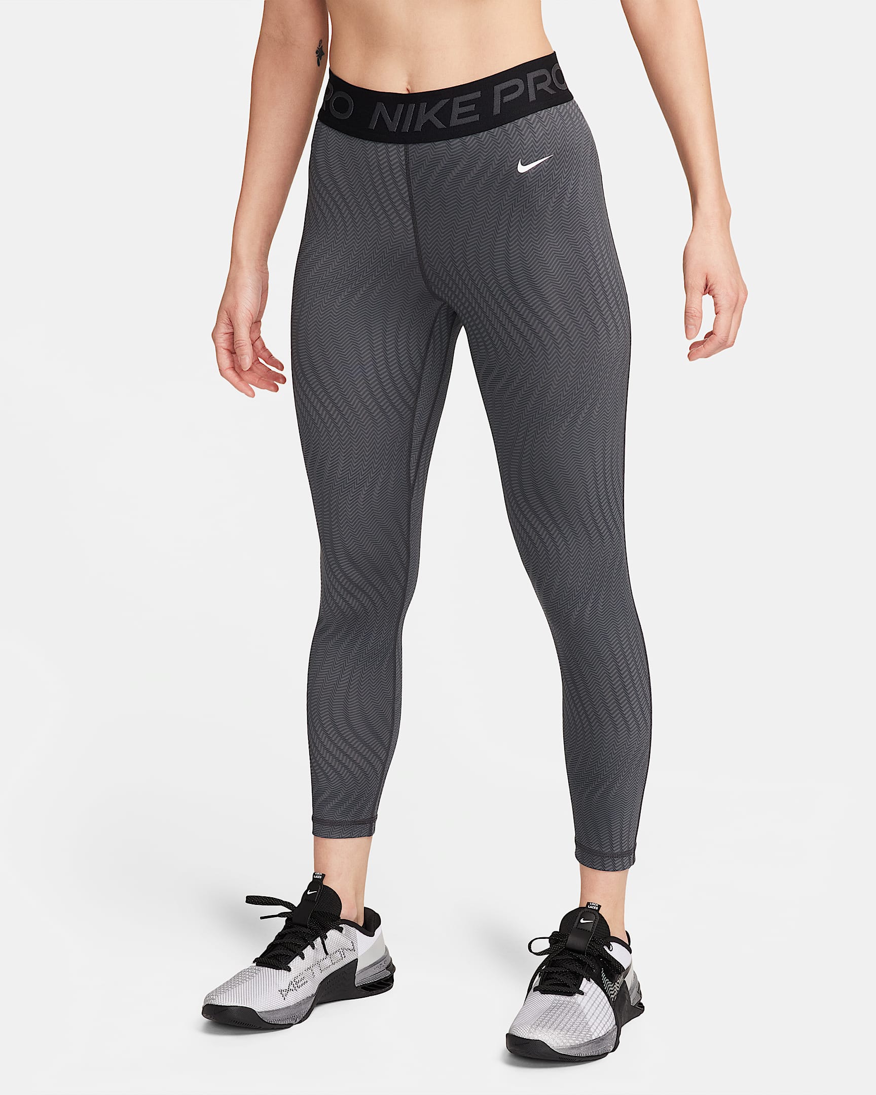 Nike Pro Women's Mid-Rise 7/8 Printed Leggings - Anthracite/Black/White