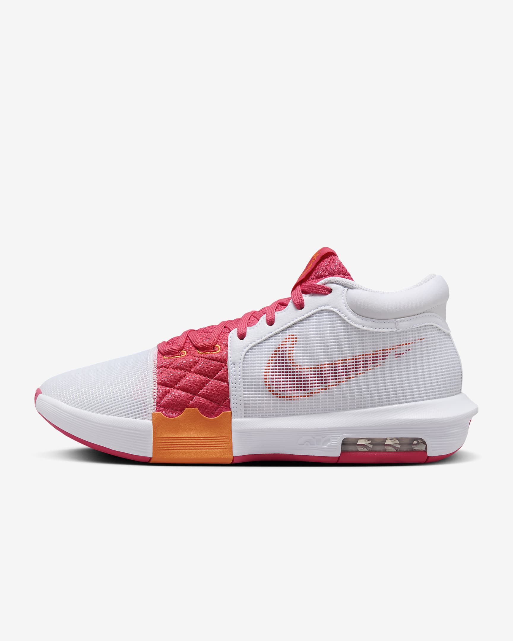 LeBron Witness 8 Basketball Shoes - White/Bright Mandarin/Aster Pink