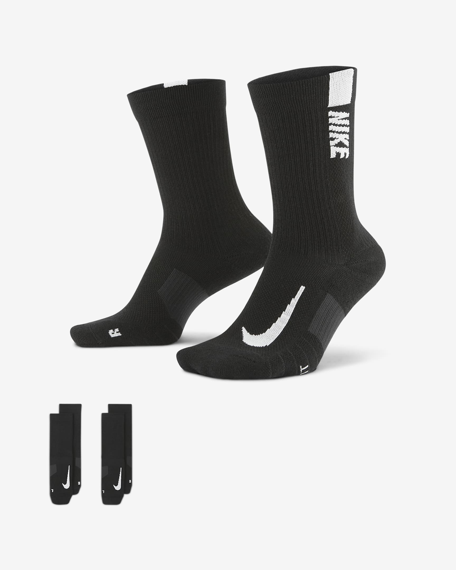 Nike Multiplier Crew Socks (2 Pairs) - Black/White