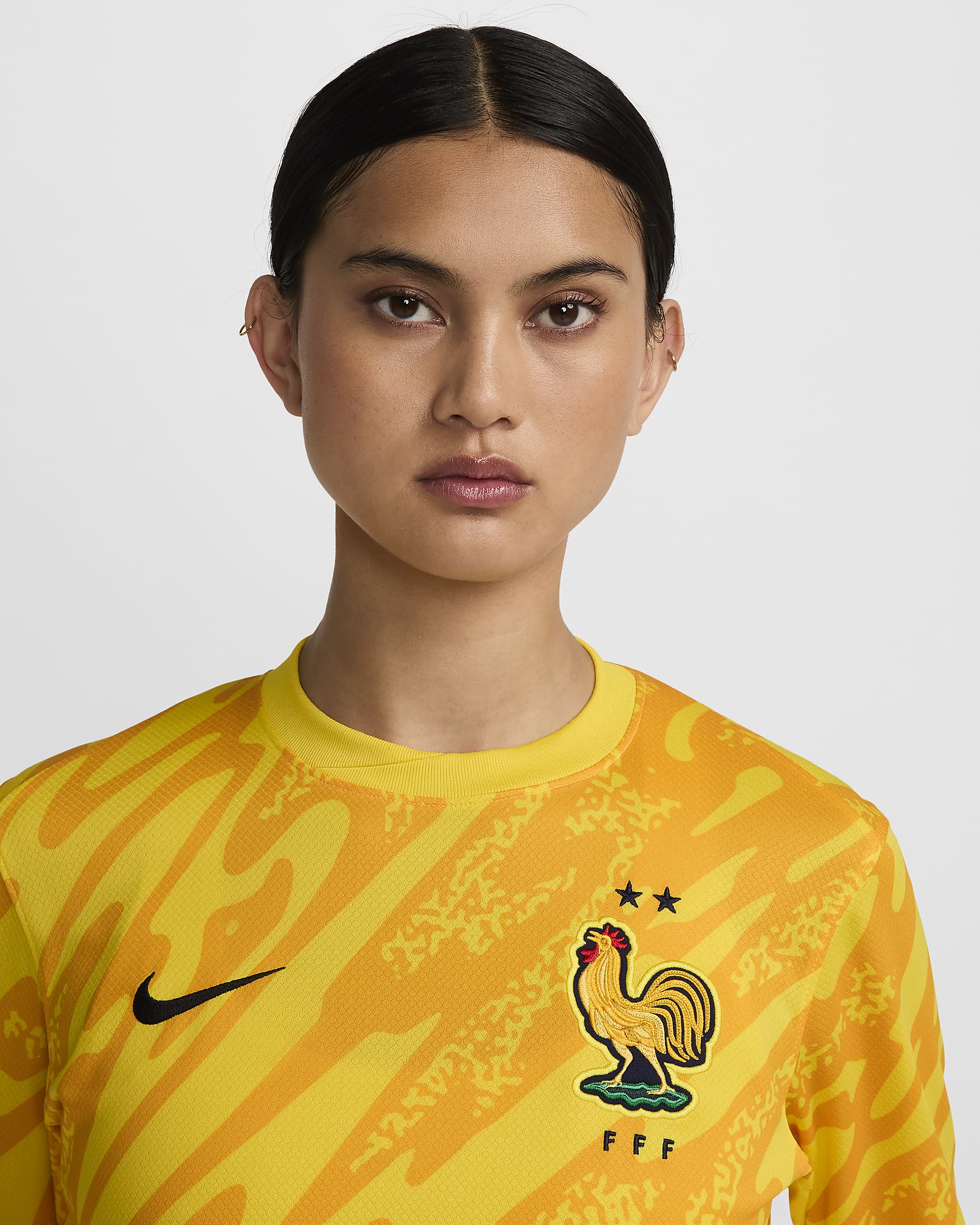 FFF 2024 Stadium Goalkeeper Nike Replika Fußballtrikot mit Dri-FIT-Technologie für Damen - Tour Yellow/University Gold/Schwarz