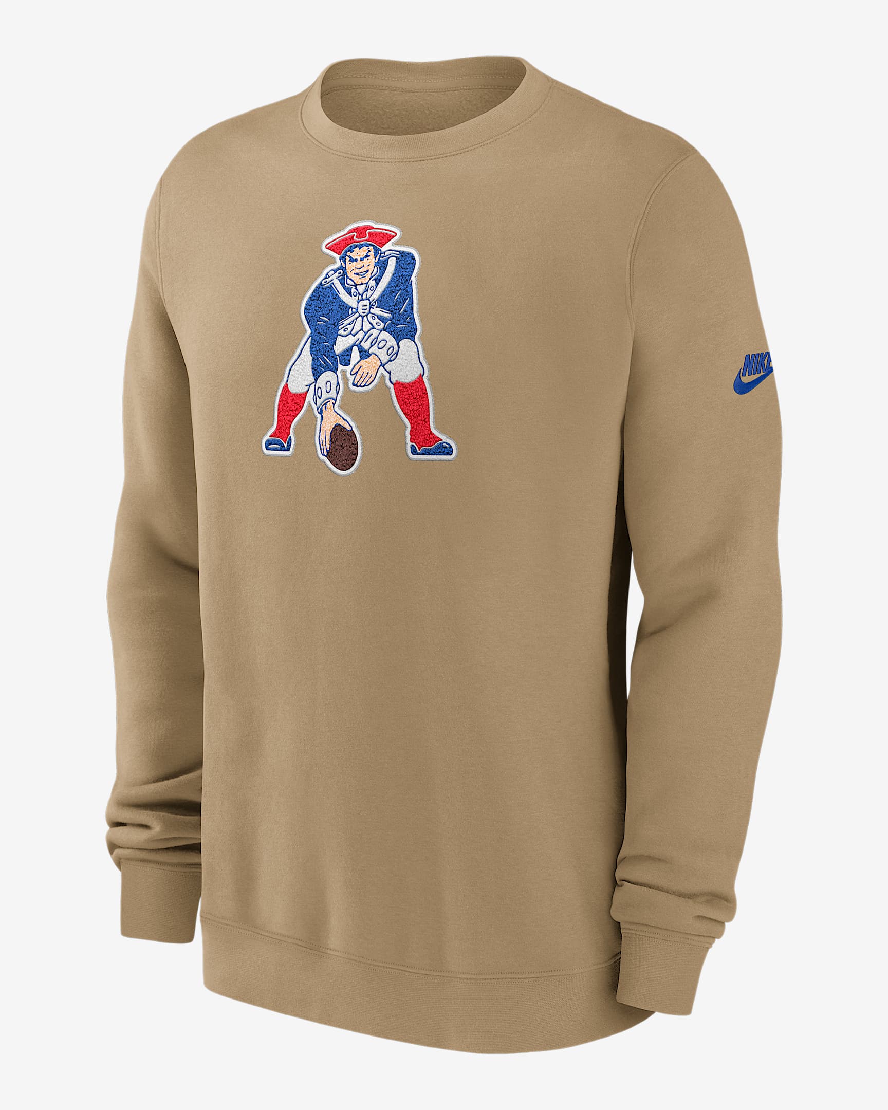 New England Patriots Swing Pass Rewind Club Men's Nike NFL Pullover Crew - Tan/Beige