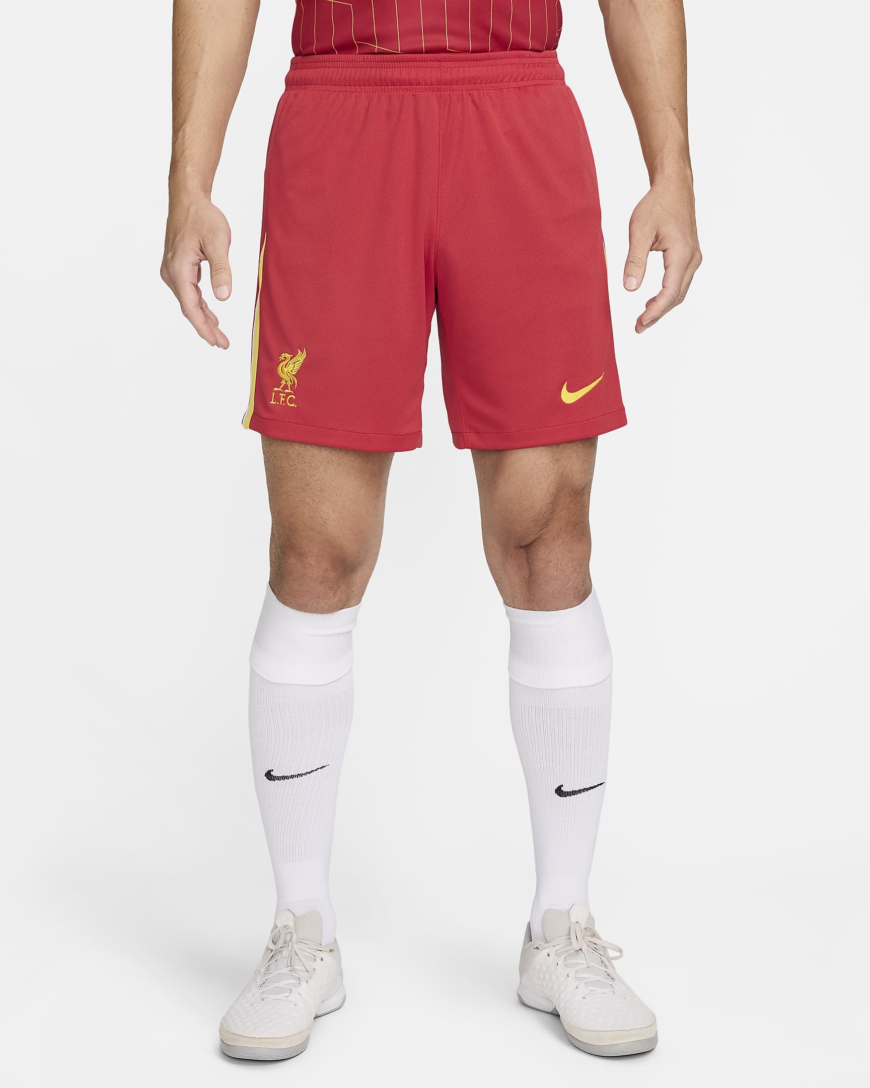 Short de foot Replica Nike Dri-FIT Liverpool FC 2024 Stadium Domicile pour homme - Gym Red/Blanc/Chrome Yellow