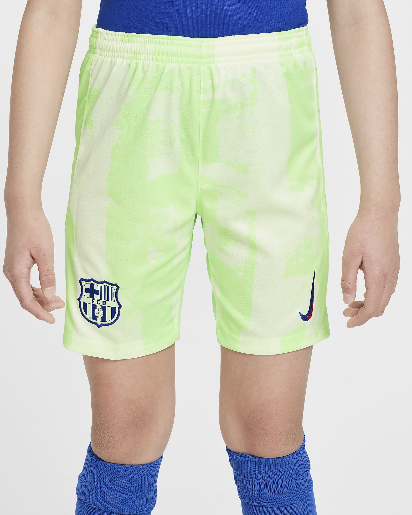 FC Barcelona 2024/25 Stadium Third Nike Dri-FIT Replica-fodboldshorts til større børn - Barely Volt/Lime Blast/Old Royal