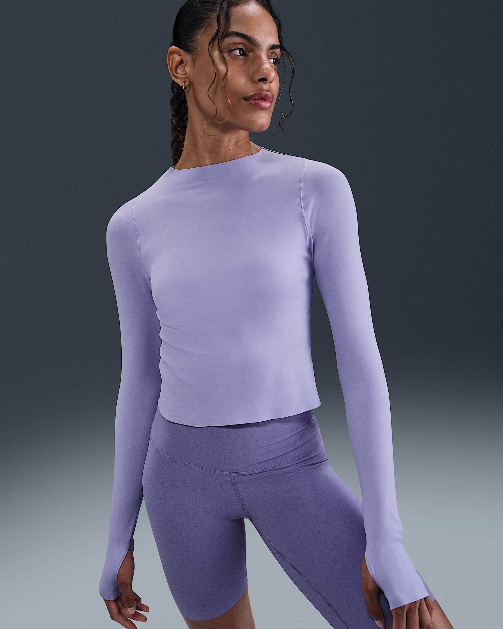 Nike Zenvy Women's Dri-FIT Long-Sleeve Top - Lilac Ice/White