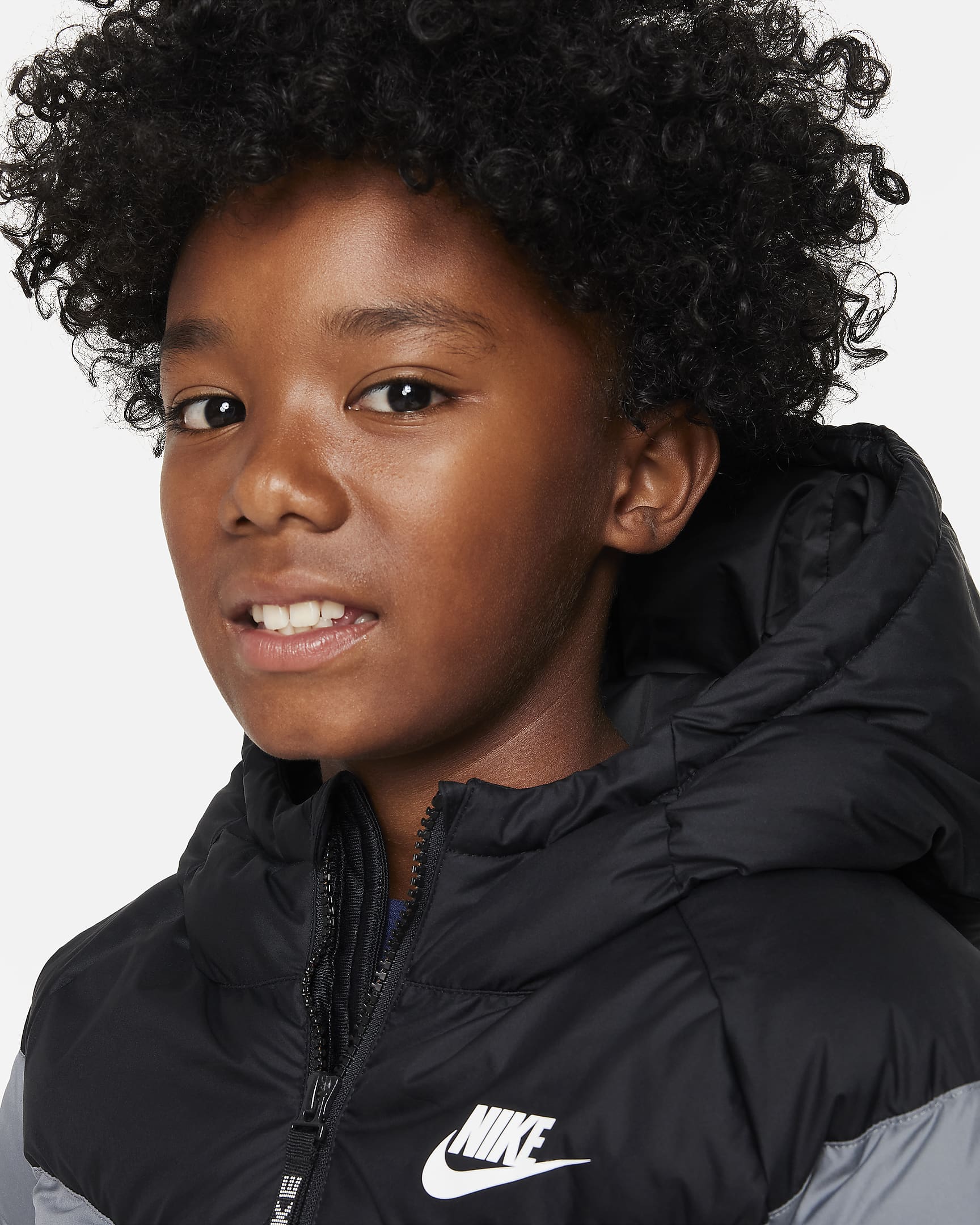 Nike Sportswear Older Kids' Synthetic Fill Hooded Jacket - Black/Cool Grey/White