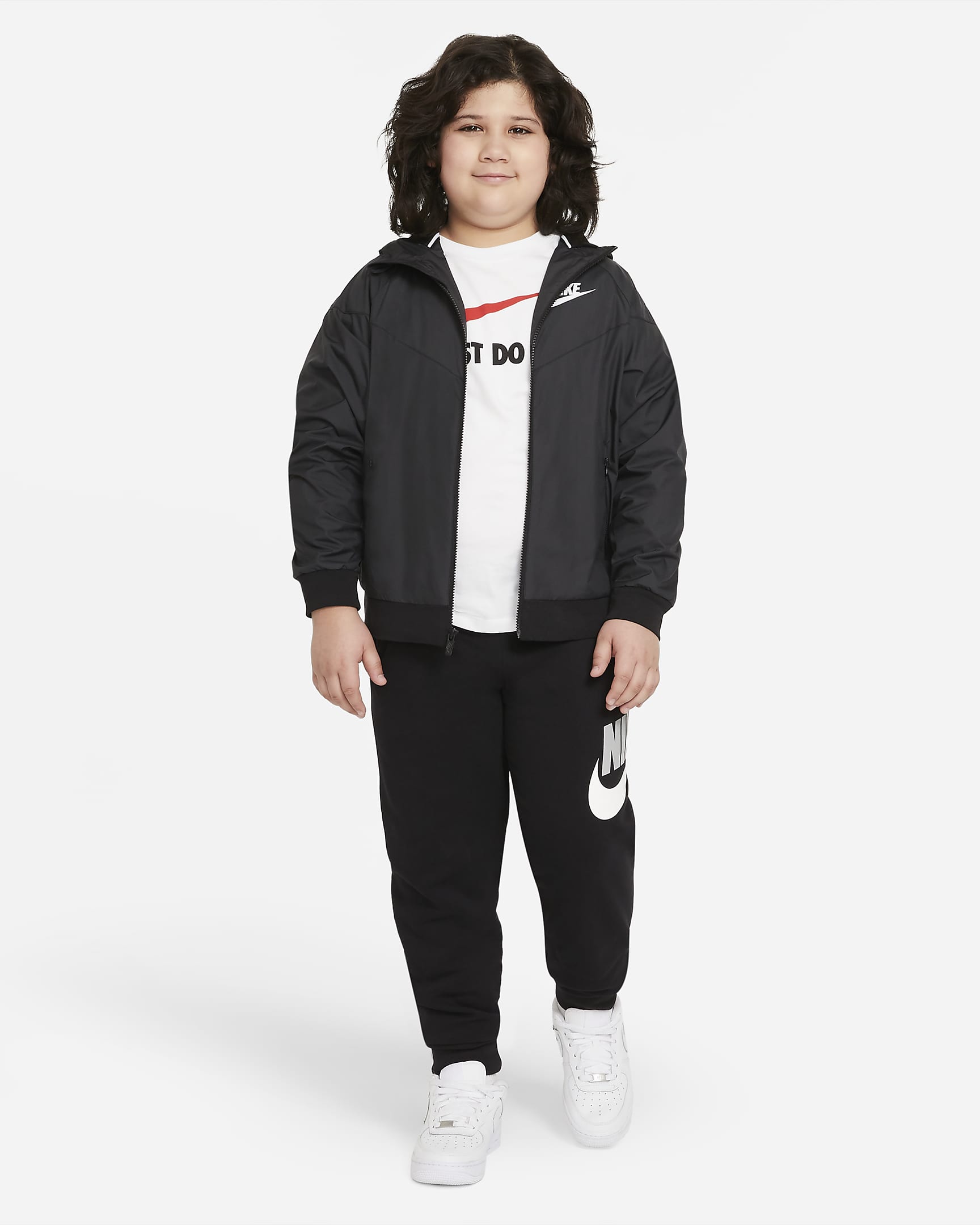 Kurtka z kapturem o luźnym kroju do bioder dla dużych dzieci (chłopców) Nike Sportswear Windrunner (szerszy rozmiar) - Czerń/Czerń/Czerń/Biel