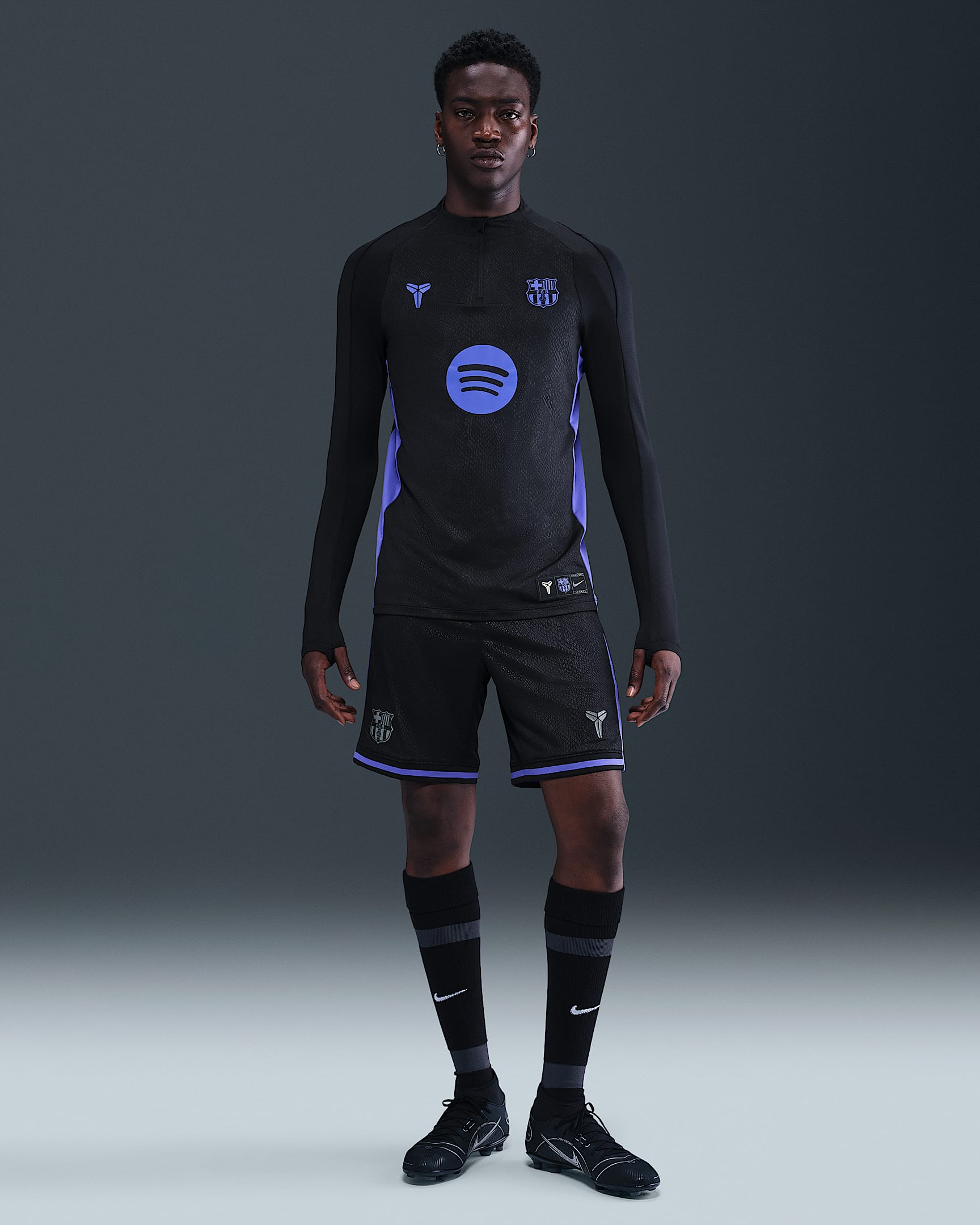 F.C. Barcelona 2025/26 Stadium Away Men's Kobe Dri-FIT Football Replica Shorts - Black/Persian Violet/Iron Grey