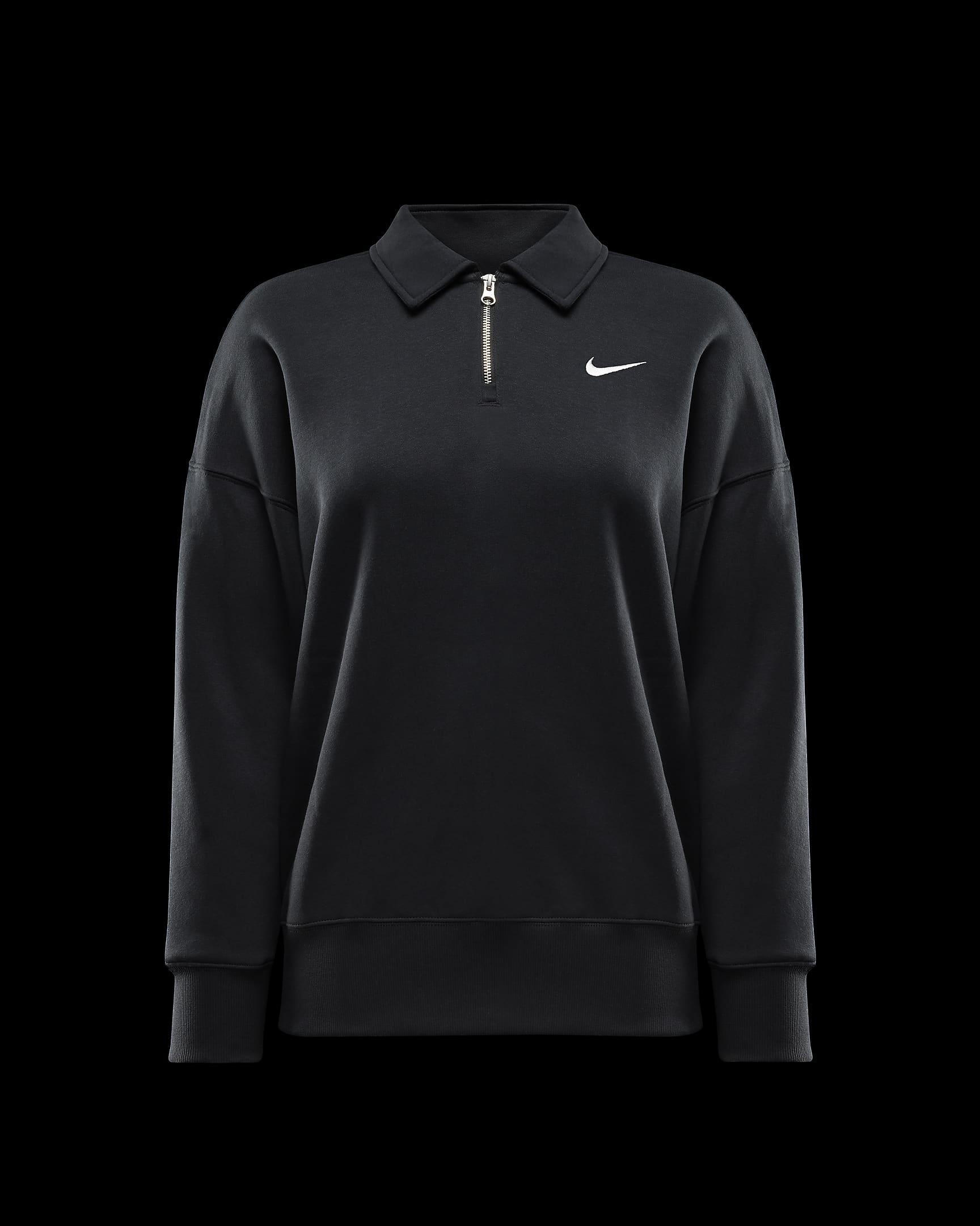 เสื้อโปโลซิปสั้นโอเวอร์ไซส์ผู้หญิง Nike Sportswear Phoenix Fleece - ดำ/Sail