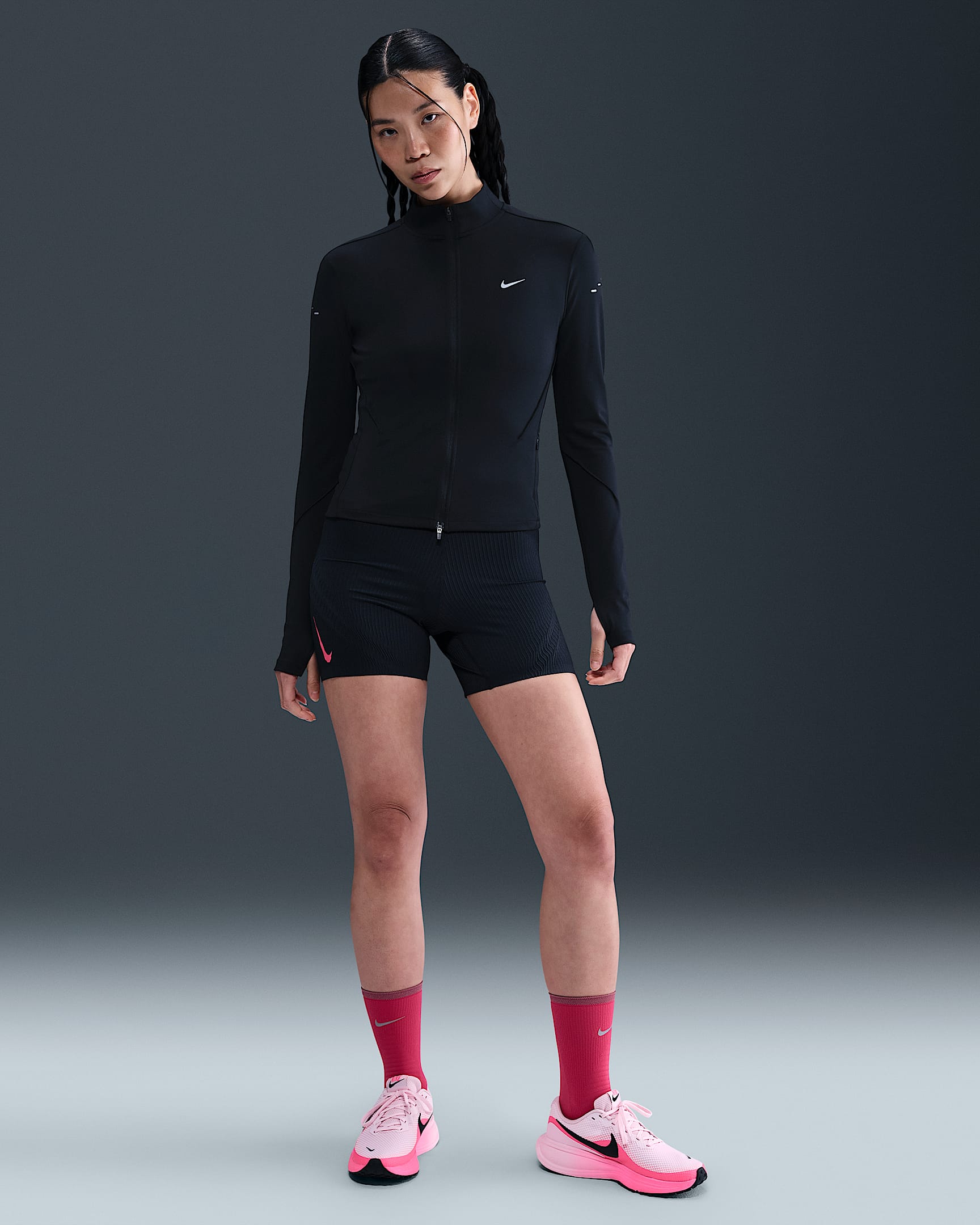 Nike AeroSwift Women's Dri-FIT ADV Mid-Rise 8cm (approx.) Running Shorts - Black/Black/Aster Pink/Green Shock