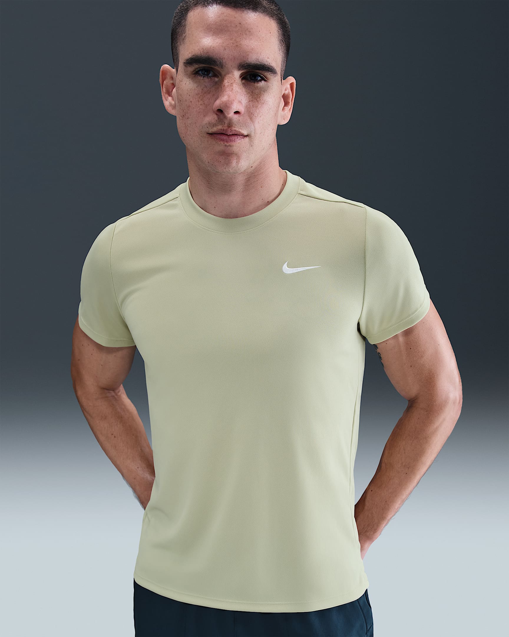 NikeCourt Victory Men's Dri-FIT Tennis Top - Olive Aura/White