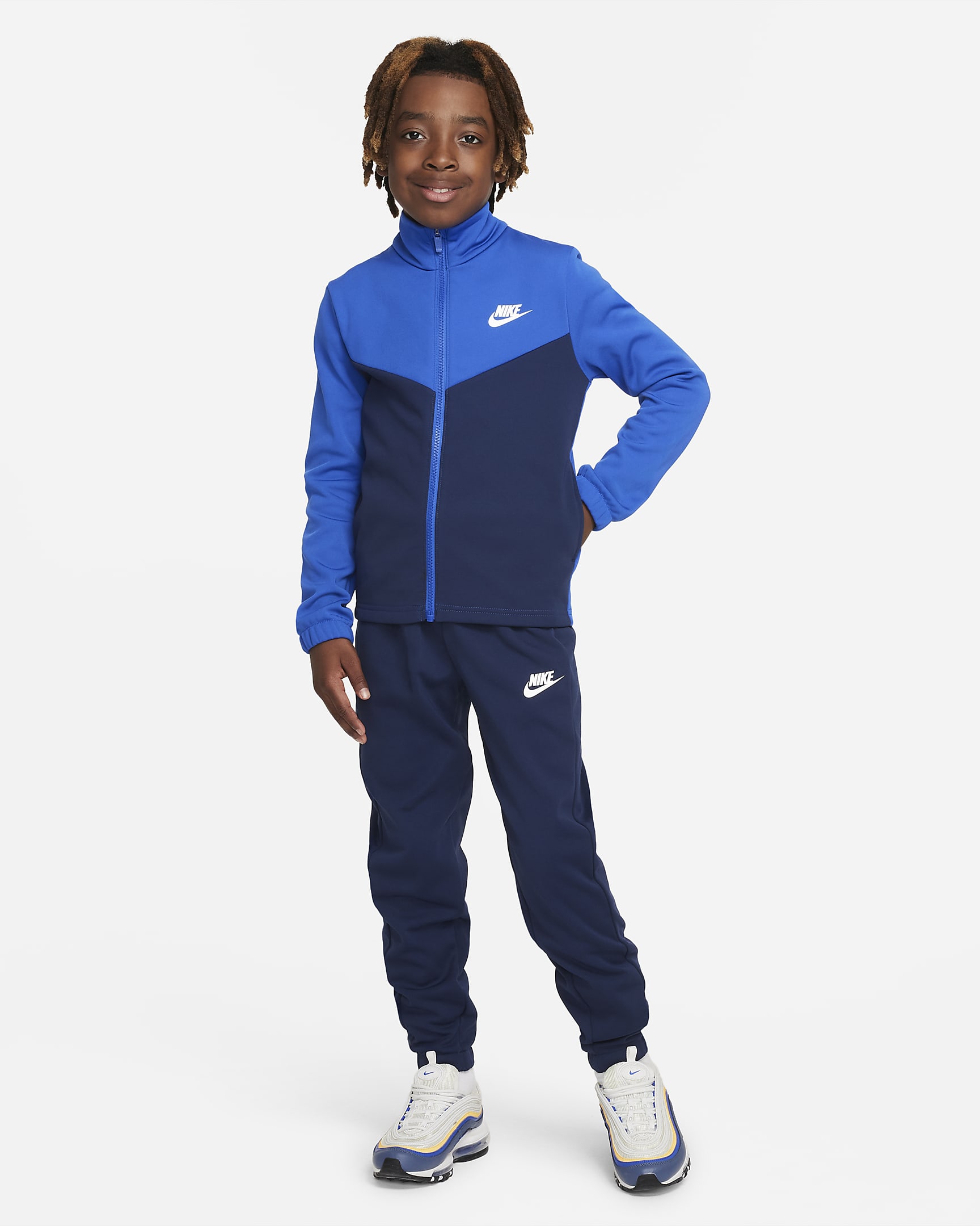 Nike Sportswear-tracksuit til større børn - Game Royal/Midnight Navy/hvid