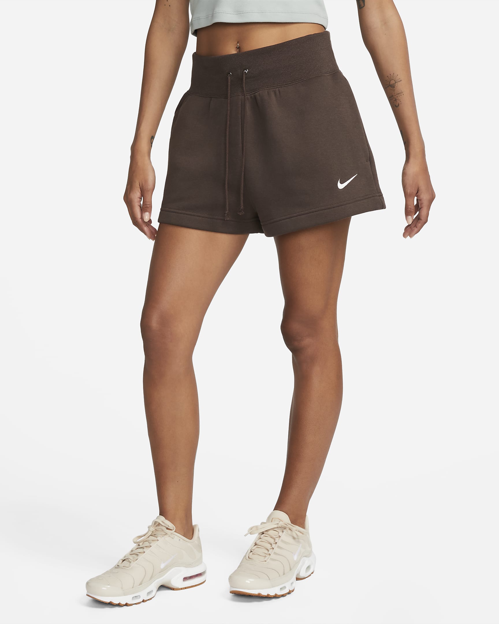 Shorts de ajuste holgado y tiro alto para mujer Nike Sportswear Phoenix Fleece - Marrón barroco/Vela