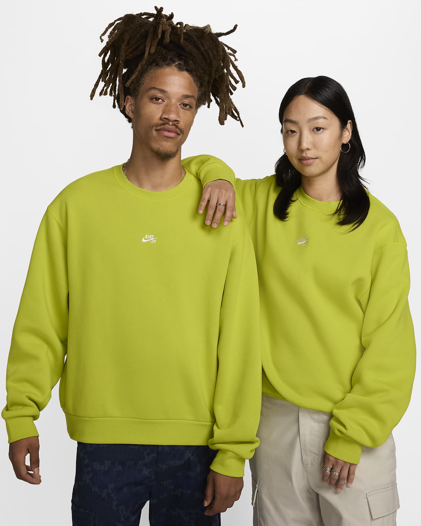 Nike SB Fleece Kaykay Crew Üstü - Bright Cactus/Beyaz