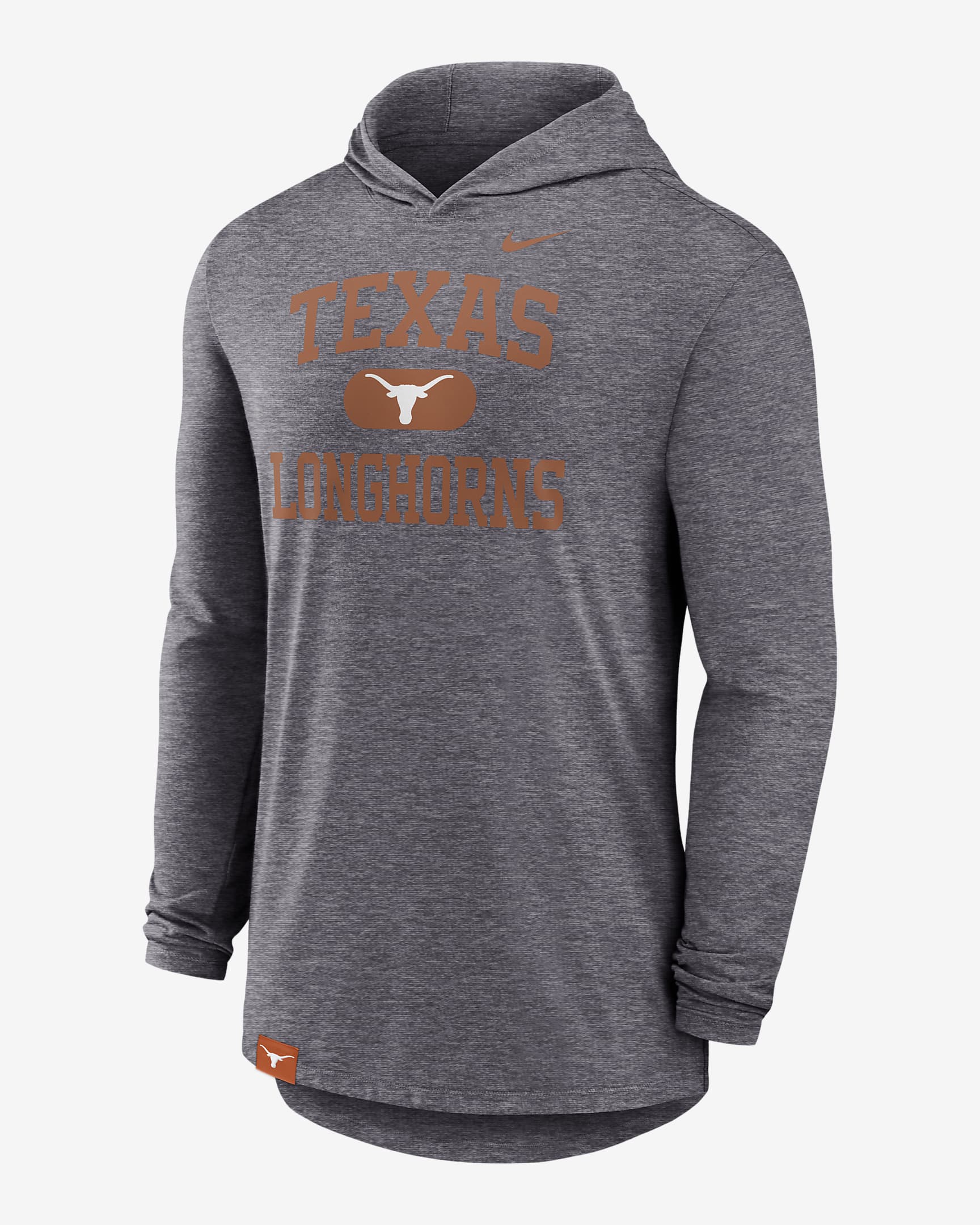 Texas Longhorns Blitz Men's Nike Dri-FIT College Long-Sleeve Hooded T-Shirt - Grey Heather