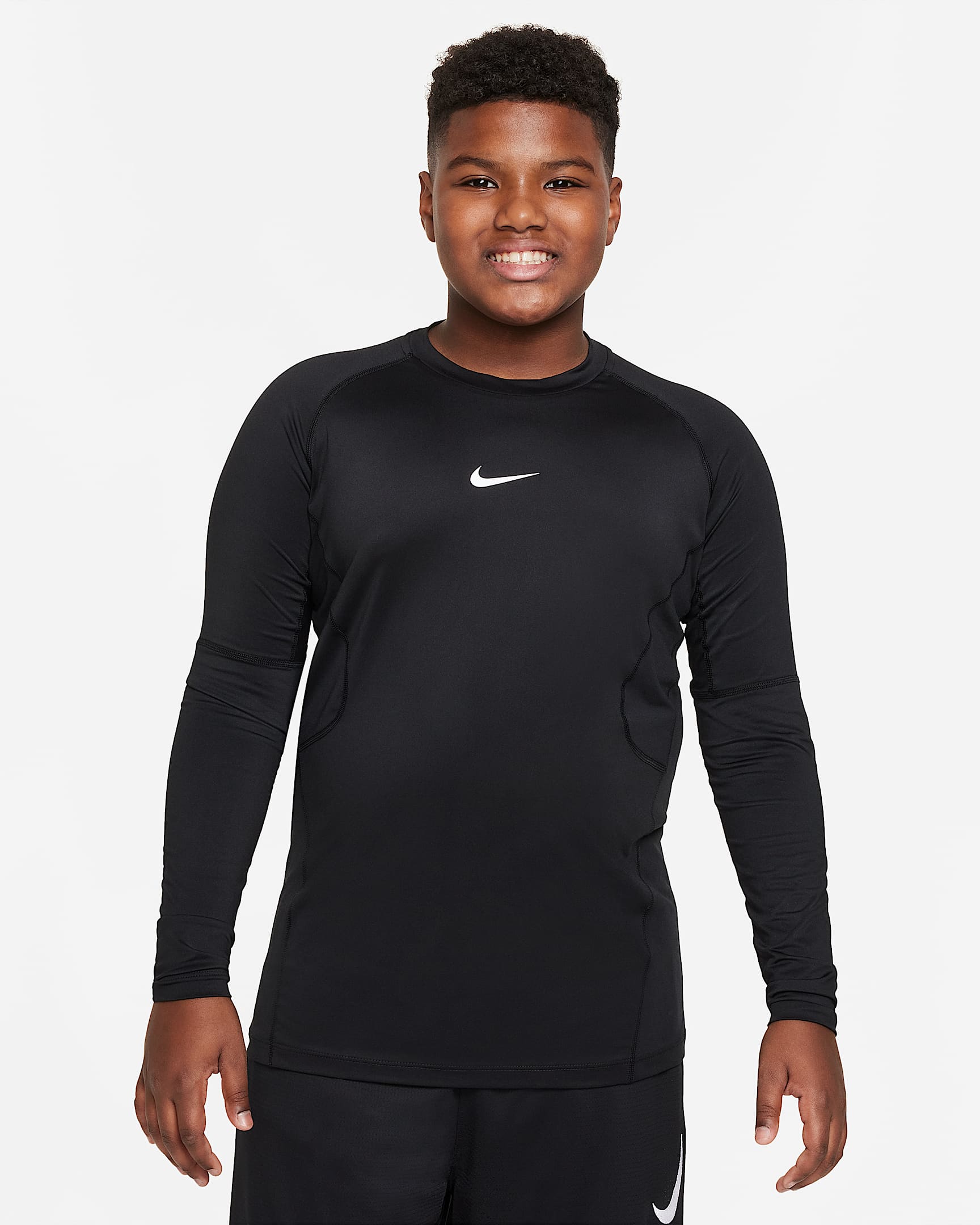 Nike Pro Big Kids' (Boys') Dri-FIT Long-Sleeve Top (Extended Size) - Black/White
