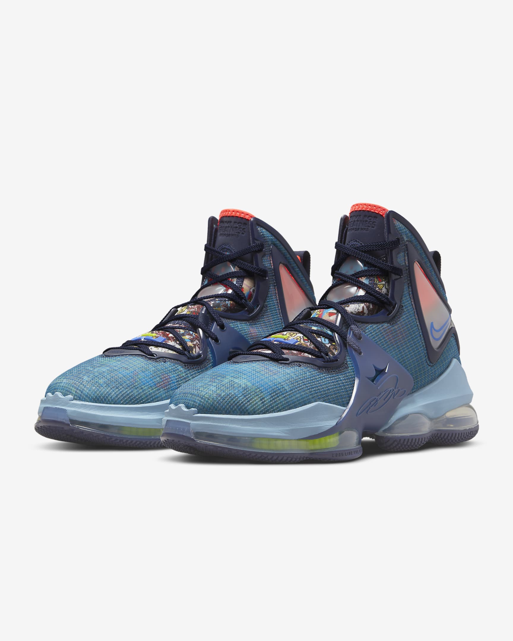 LeBron 19 Basketball Shoes - Blackened Blue/Worn Blue/Atomic Green/Medium Blue