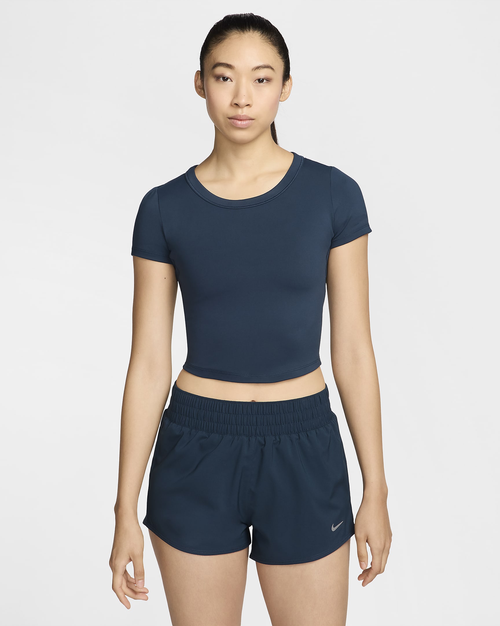 เสื้อเอวลอยแขนสั้นผู้หญิง Dri-FIT Nike One Fitted - Armory Navy/ดำ