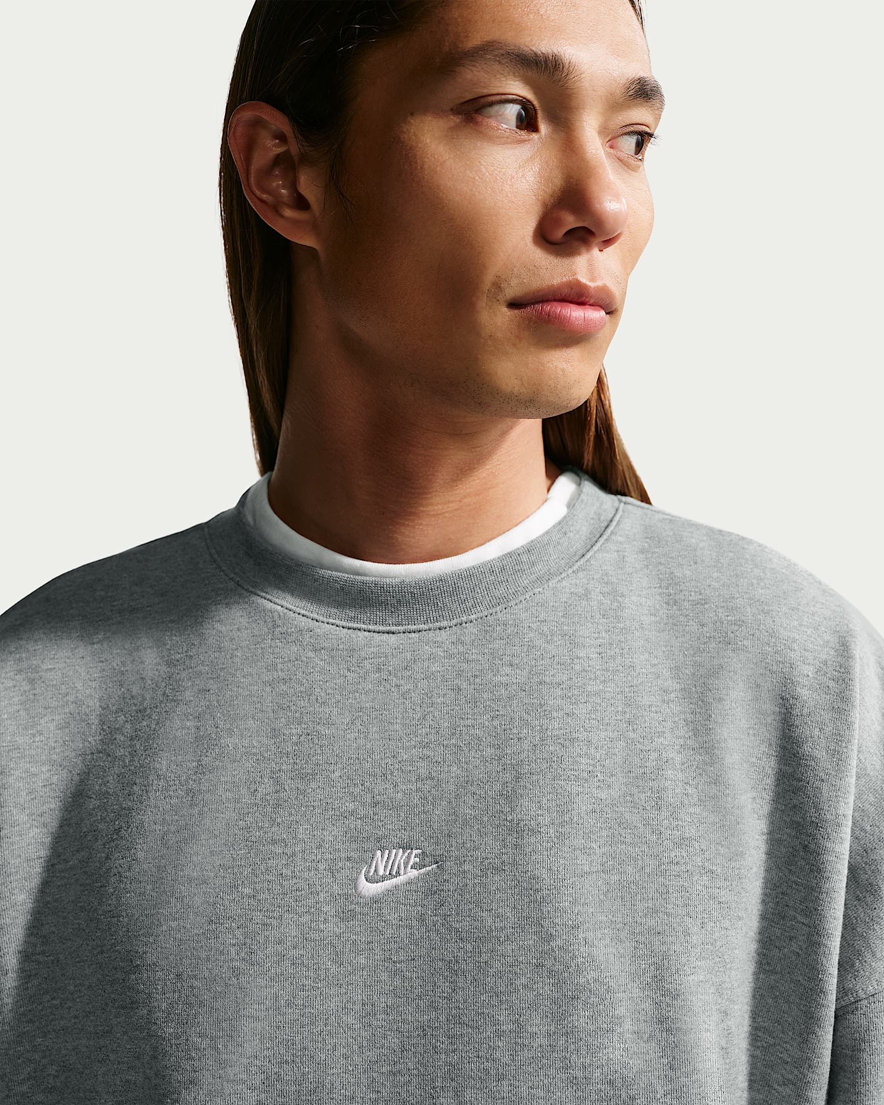 Nike Sportswear Club Men's Oversized French Terry Crew-Neck Sweatshirt - Dark Grey Heather/White