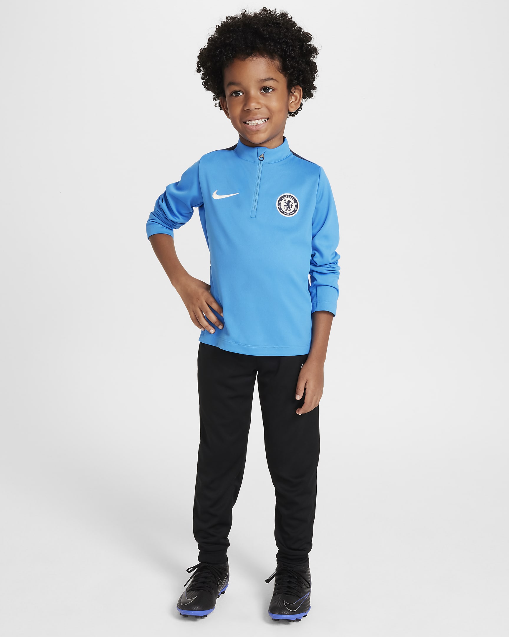 Fotbollsträningströja Chelsea FC Academy Pro Nike Dri-FIT för barn - Light Photo Blue/Obsidian/Guava Ice