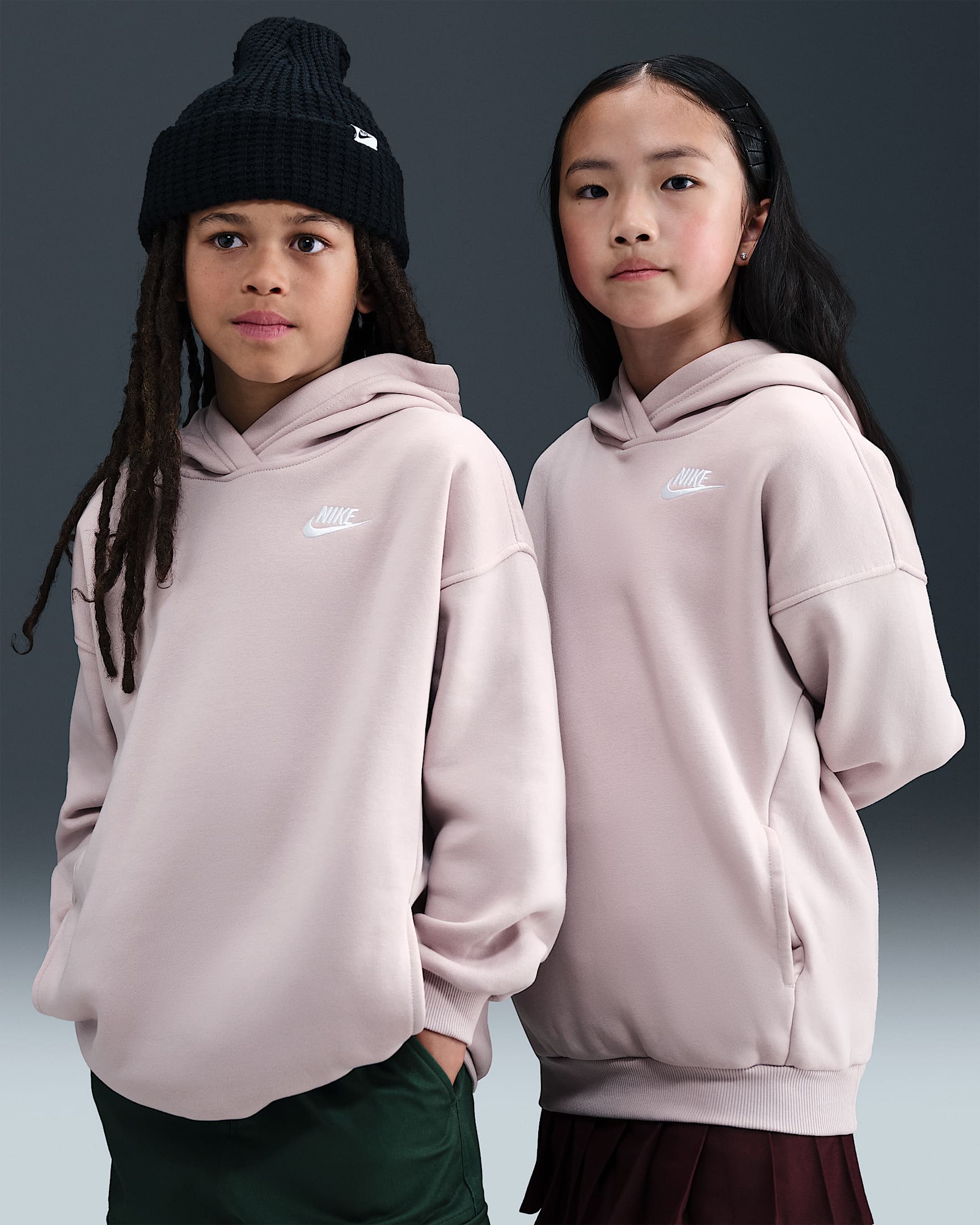 Nike Sportswear Club Fleece Big Kids' Oversized Pullover Hoodie - Platinum Violet/Platinum Violet/White