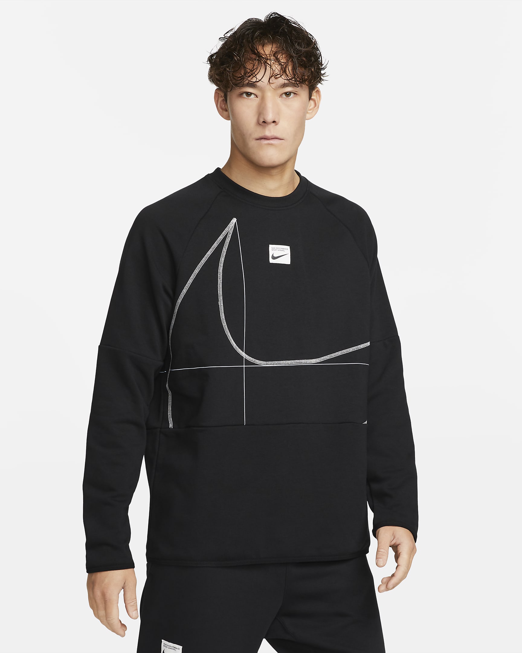 Nike Dri-FIT Men's Long-Sleeve Fleece Fitness Top - Black/Summit White