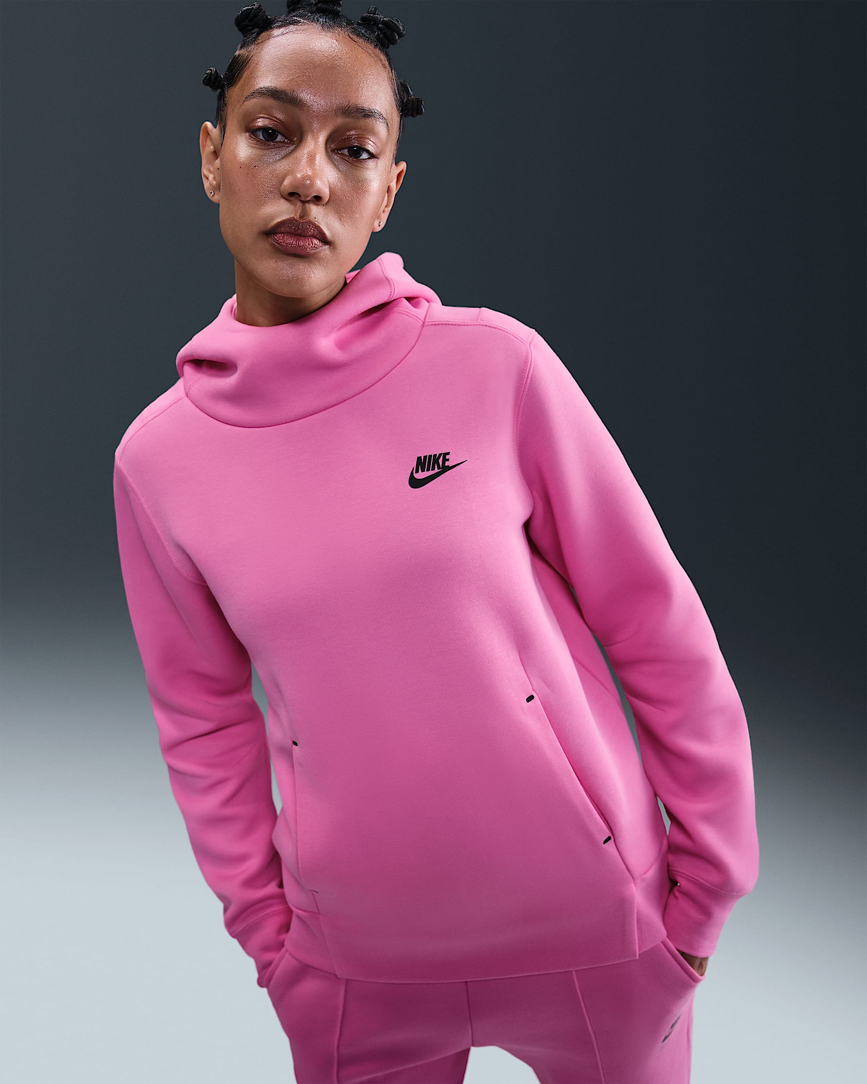 Sudadera con gorro para mujer Nike Sportswear Tech Fleece - Rosa alegre/Negro