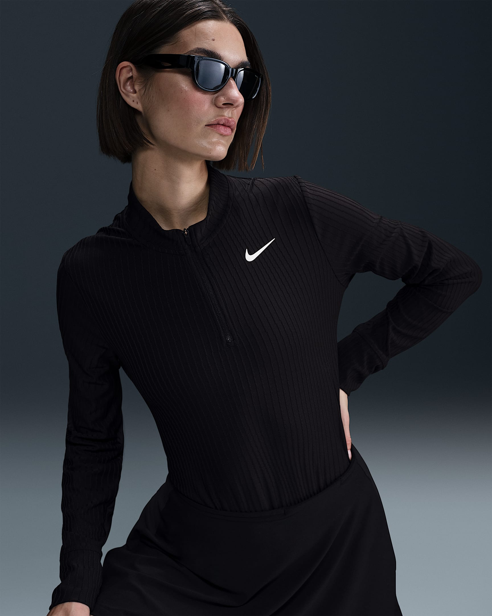 Nike Tour Women's Dri-FIT ADV 1/2-Zip Golf Top - Black/White