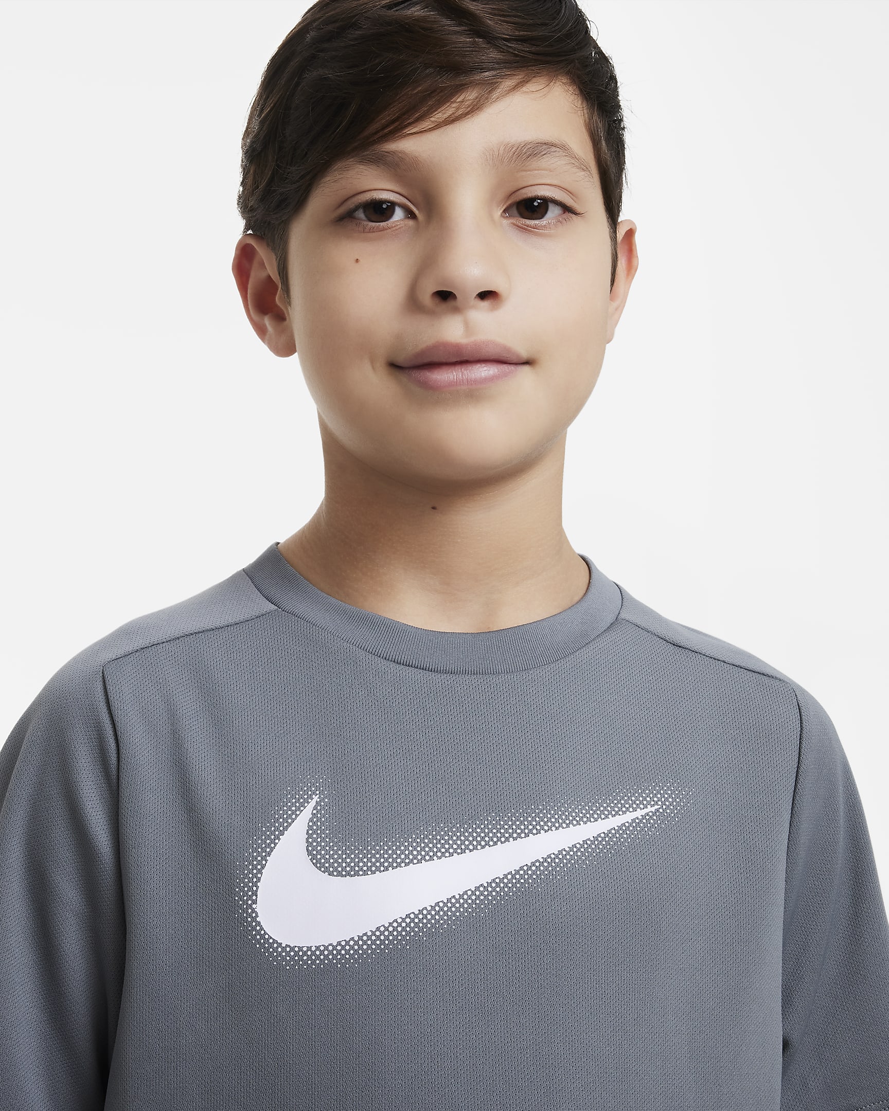 Nike Multi Older Kids' (Boys') Dri-FIT Graphic Training Top - Smoke Grey/White