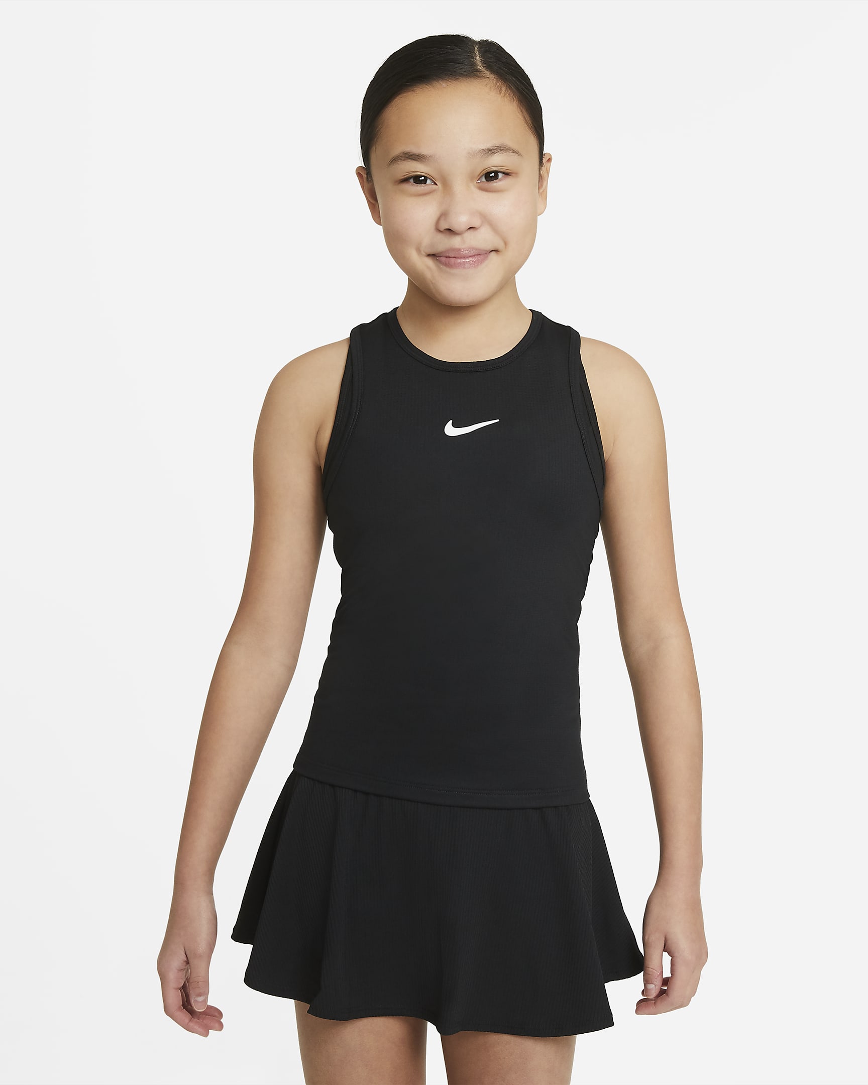 Nike Victory-Dri-FIT-tennistanktop til større børn (piger) - sort/sort/hvid