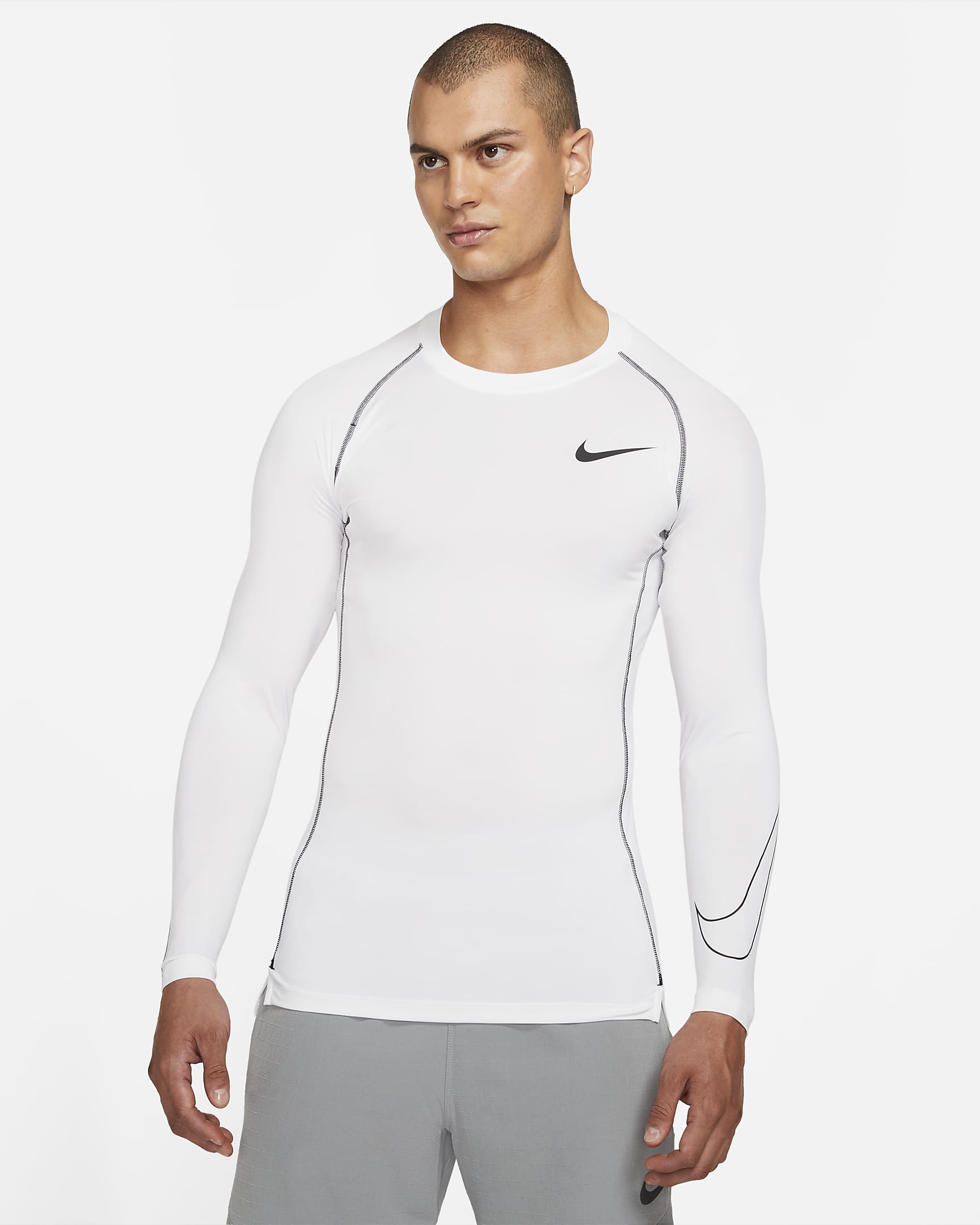 Playera de manga larga con corte ajustado para hombre Nike Pro Dri-FIT - Blanco/Negro/Negro