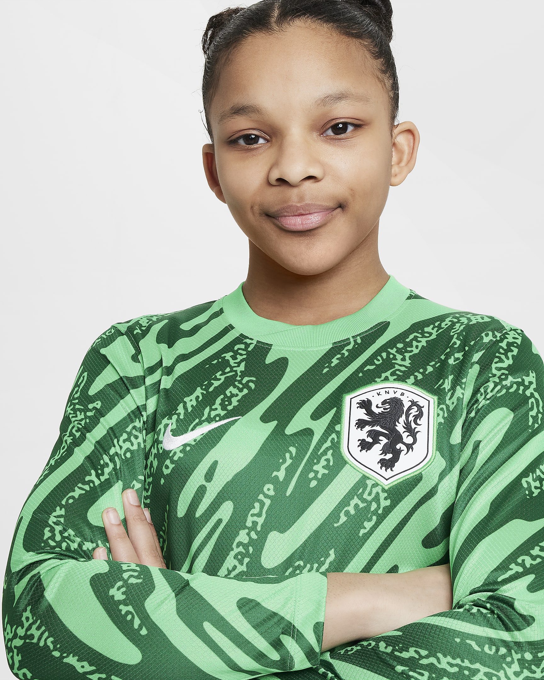 Netherlands (Men's Team) 2024/25 Stadium Goalkeeper Older Kids' Nike Dri-FIT Football Replica Shirt - Green Spark/Pine Green/White