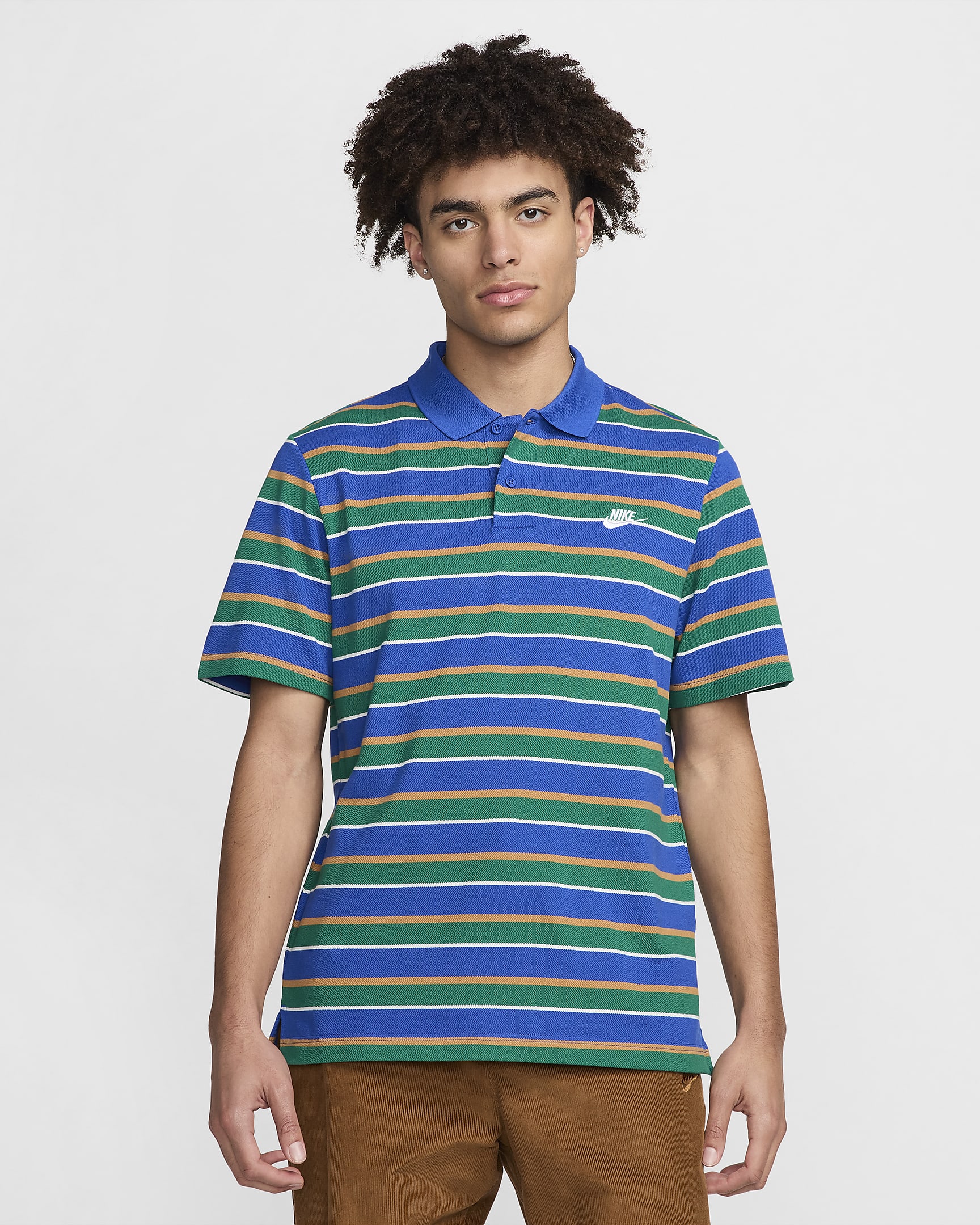 Nike Club Men's Striped Polo - Game Royal/White