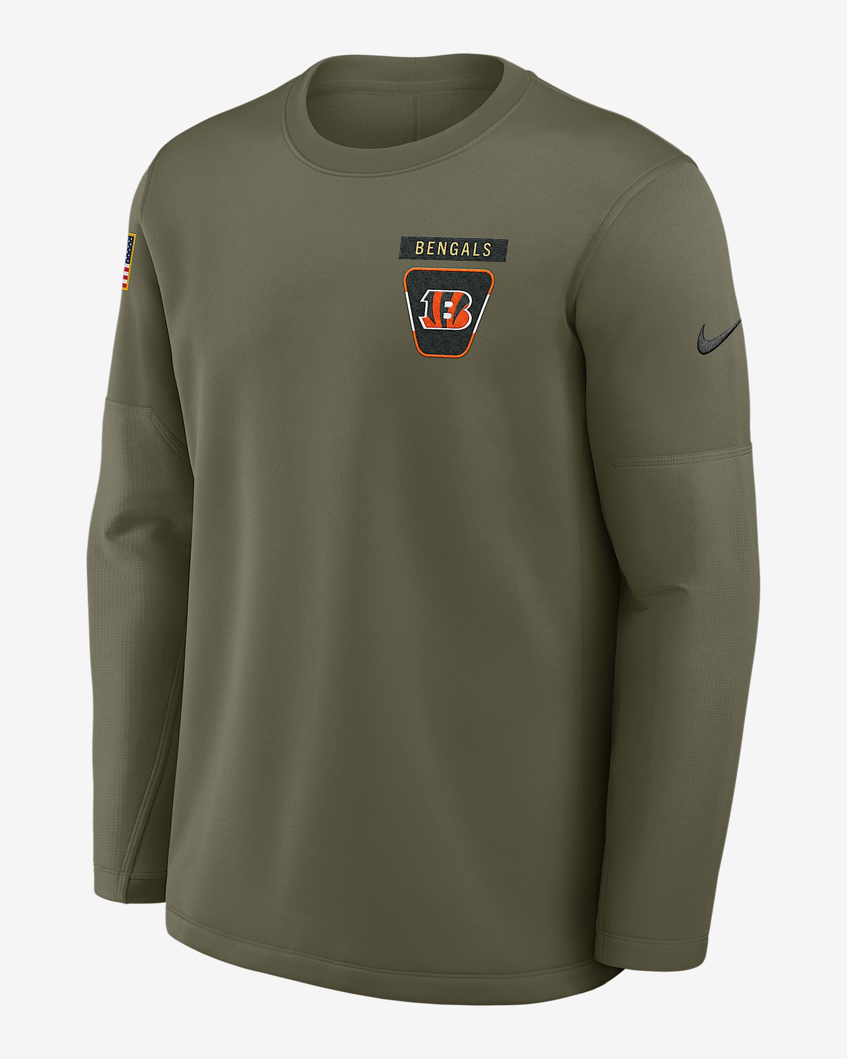 Cincinnati Bengals Salute to Service Sideline Triumphant Win Coach Men's Nike NFL Pullover Crew - Olive