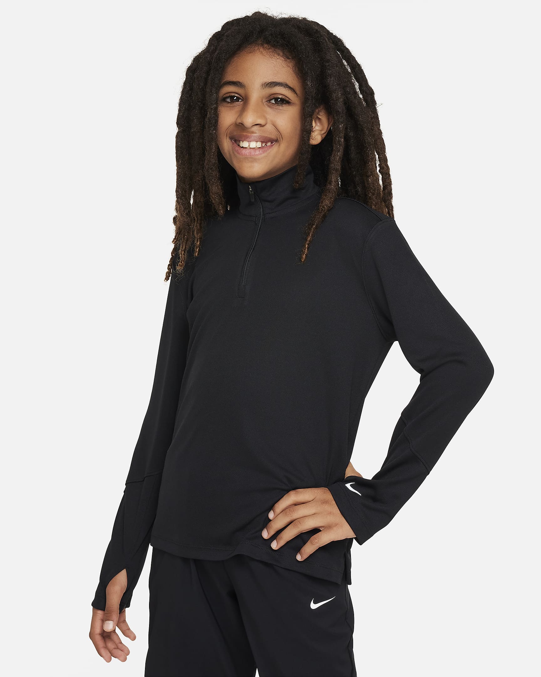 Langærmet Nike Multi Dri-FIT UV-top med 1/2-lynlås til større børn (drenge) - sort