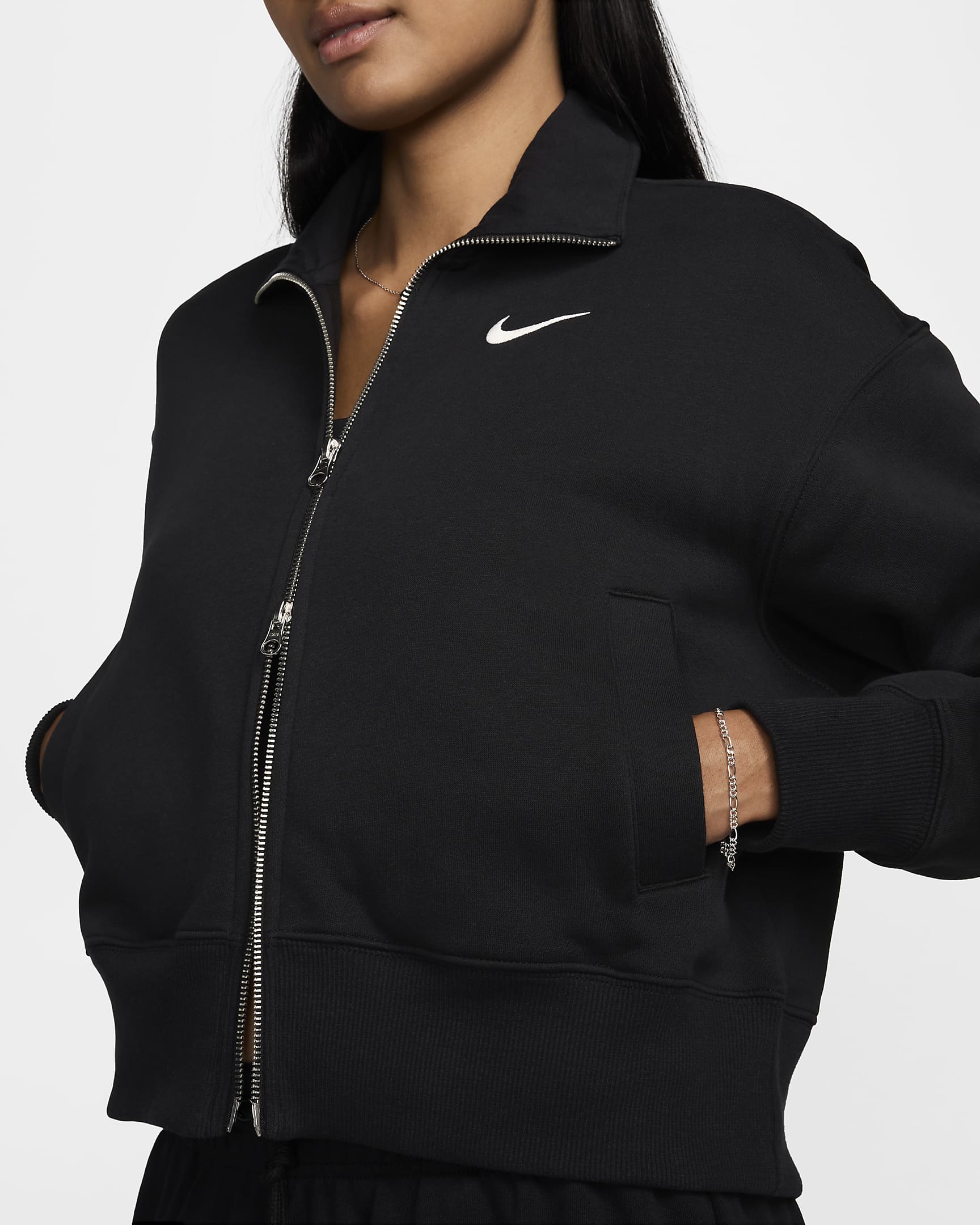 Nike Sportswear Phoenix Fleece 女款寬版田徑外套 - 黑色/Sail