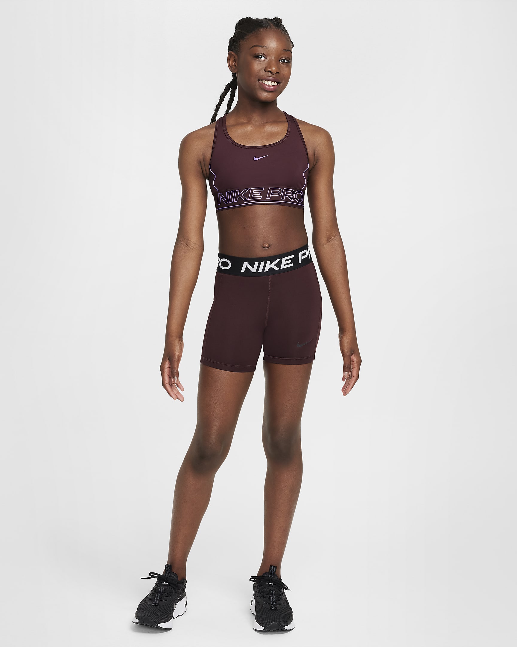 Dívčí sportovní podprsenka Nike Pro Swoosh - Burgundy Crush/Black Raspberry/Black Raspberry