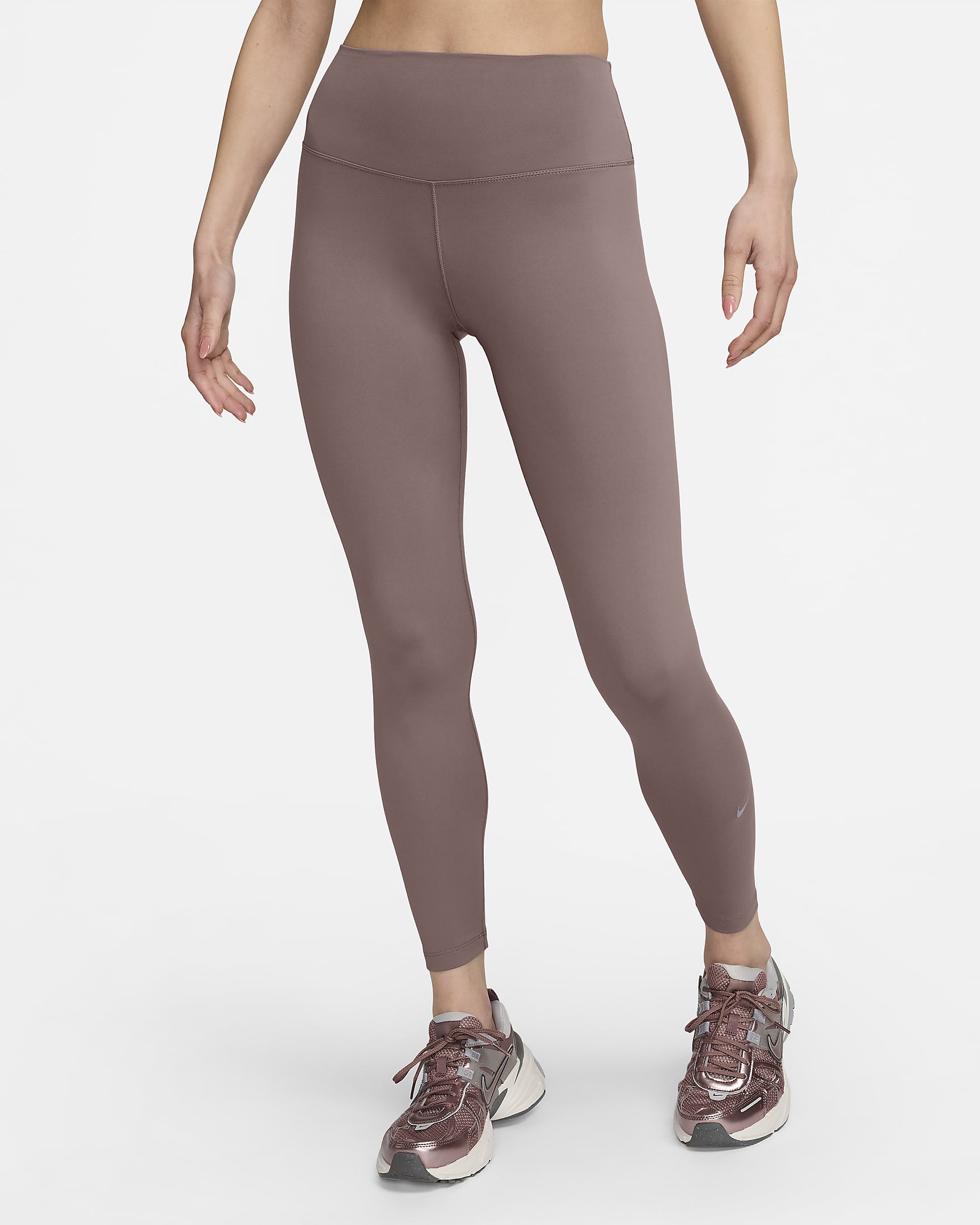 Nike One leggings i full lengde med høyt liv til dame - Smokey Mauve/Svart