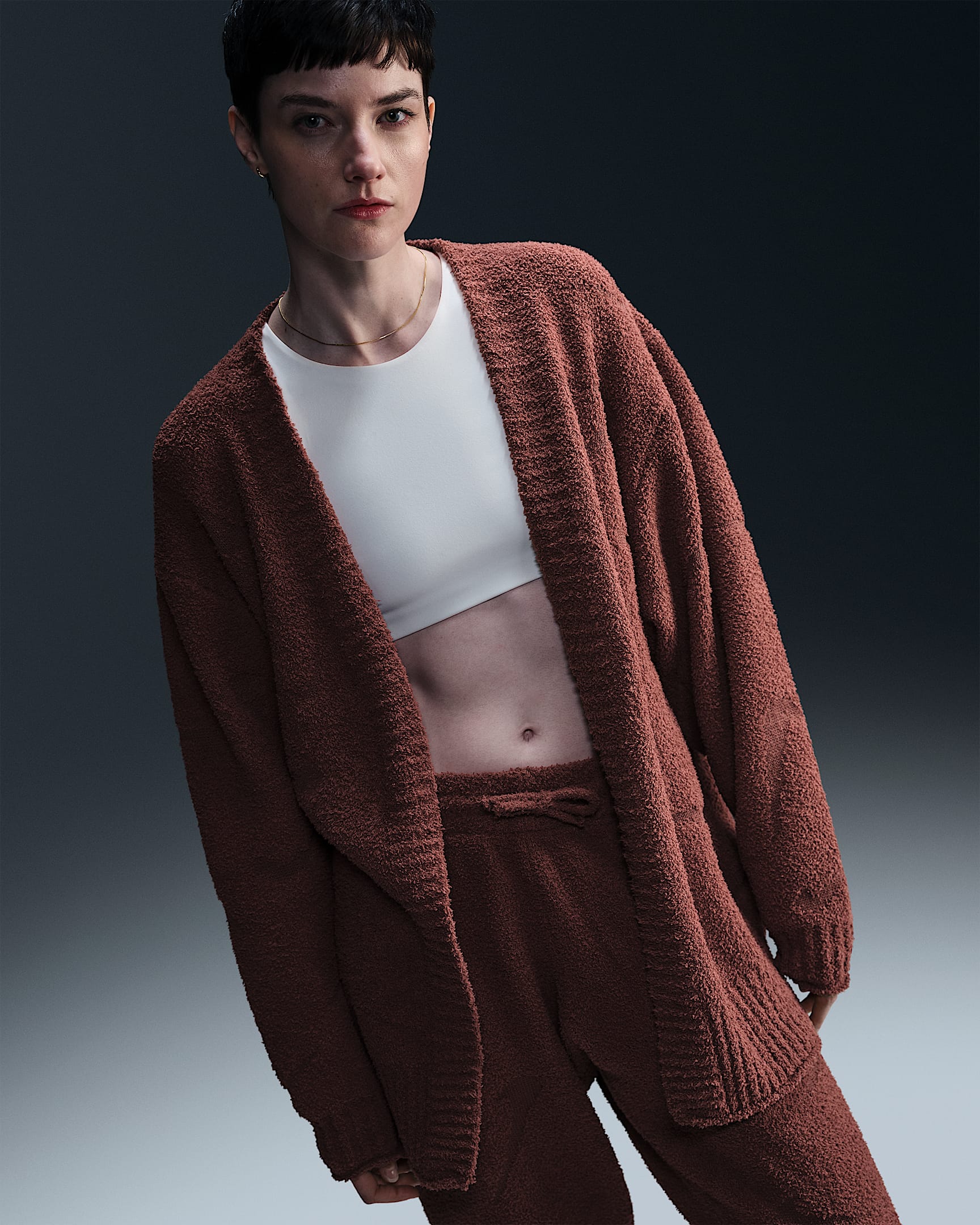 Cárdigan de tejido Knit oversized para mujer Nike Sportswear Phoenix Cozy Bouclé - Rojo sepia