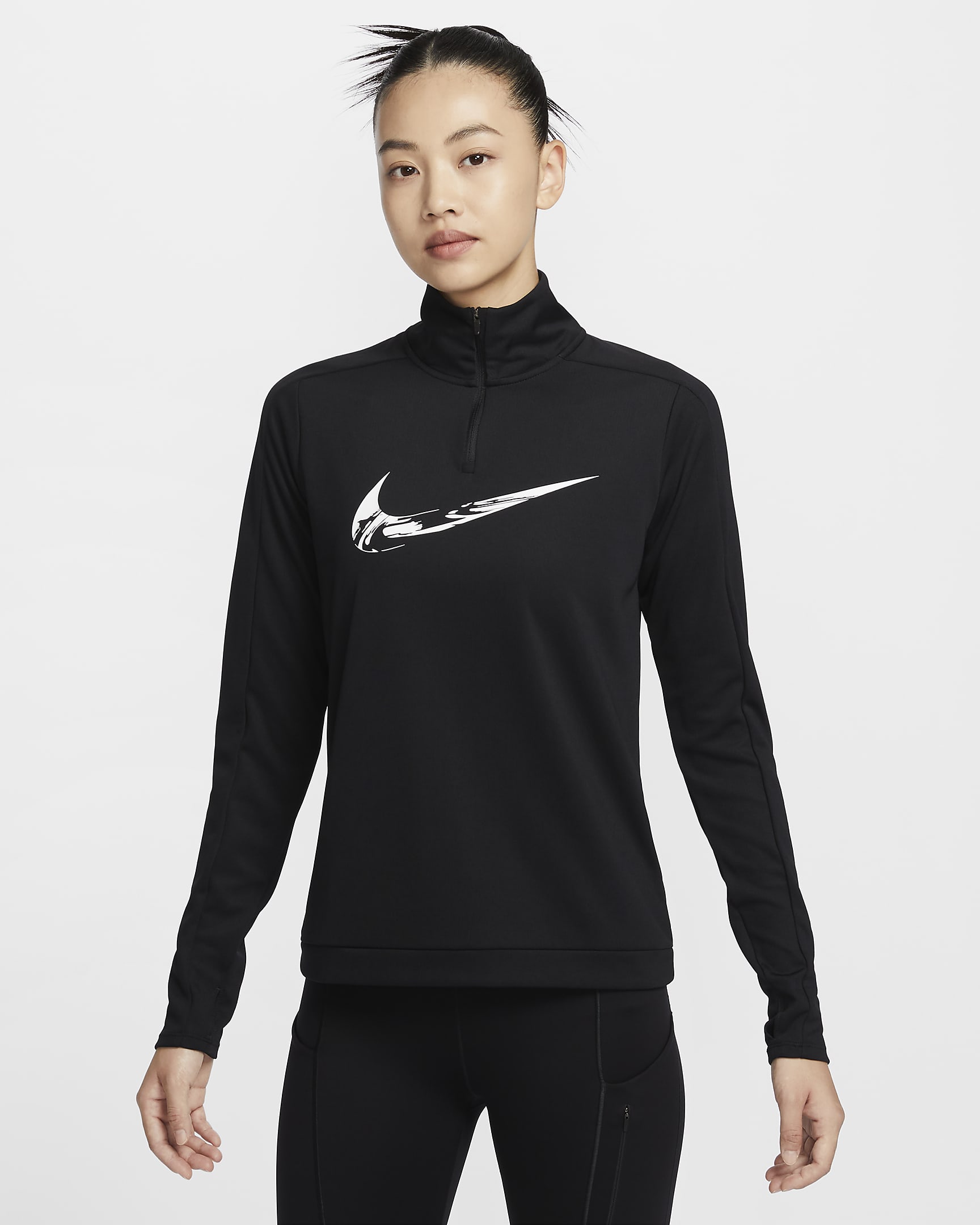 Nike Swoosh Women's Dri-FIT 1/4-Zip Running Mid Layer - Black/White