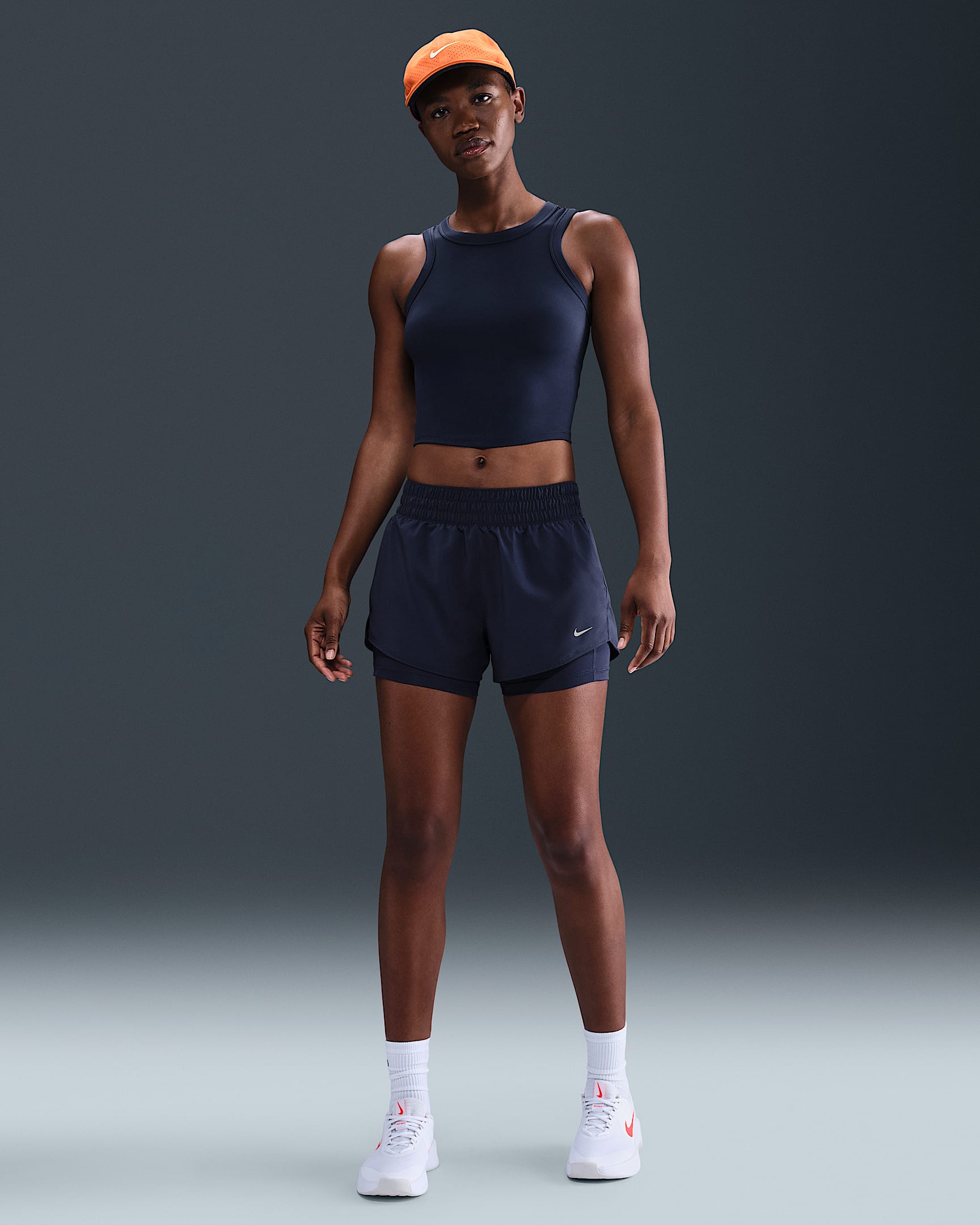 Nike One Women's Dri-FIT Mid-Rise 8cm (approx.) 2-in-1 Shorts - Midnight Navy/White