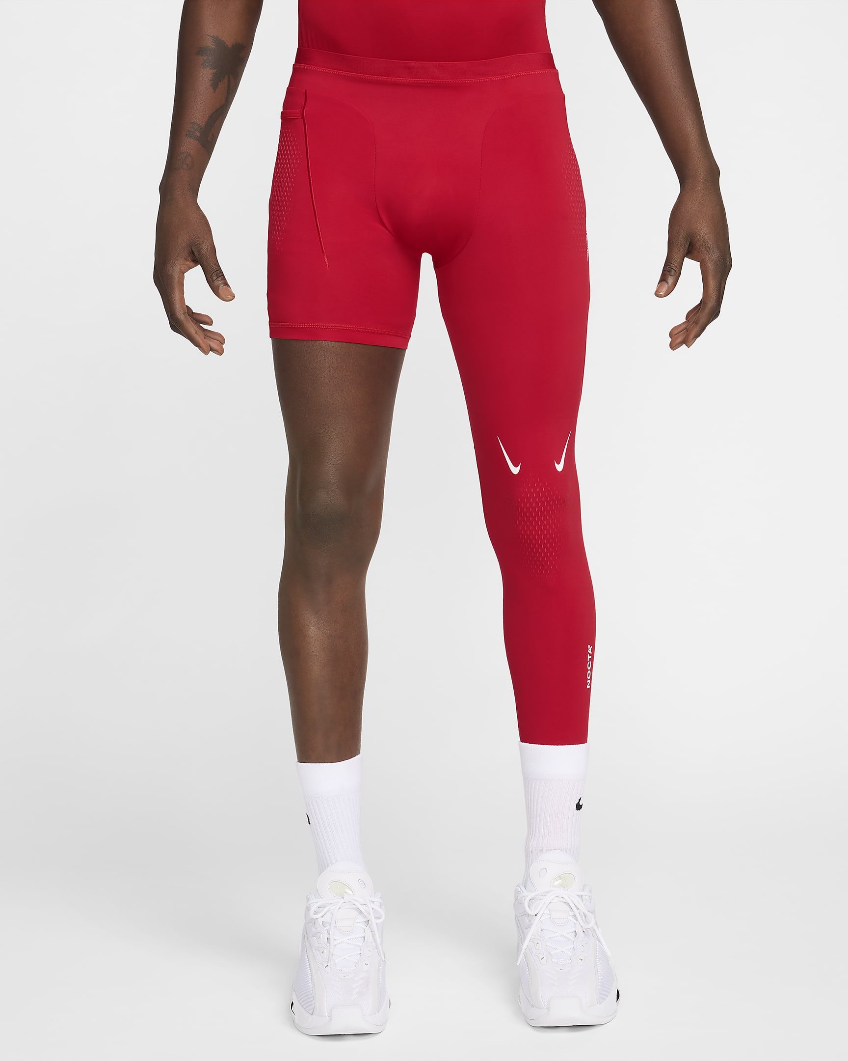 NOCTA Single-Leg-Basketball-Tights für Herren (links) - University Red/Weiß