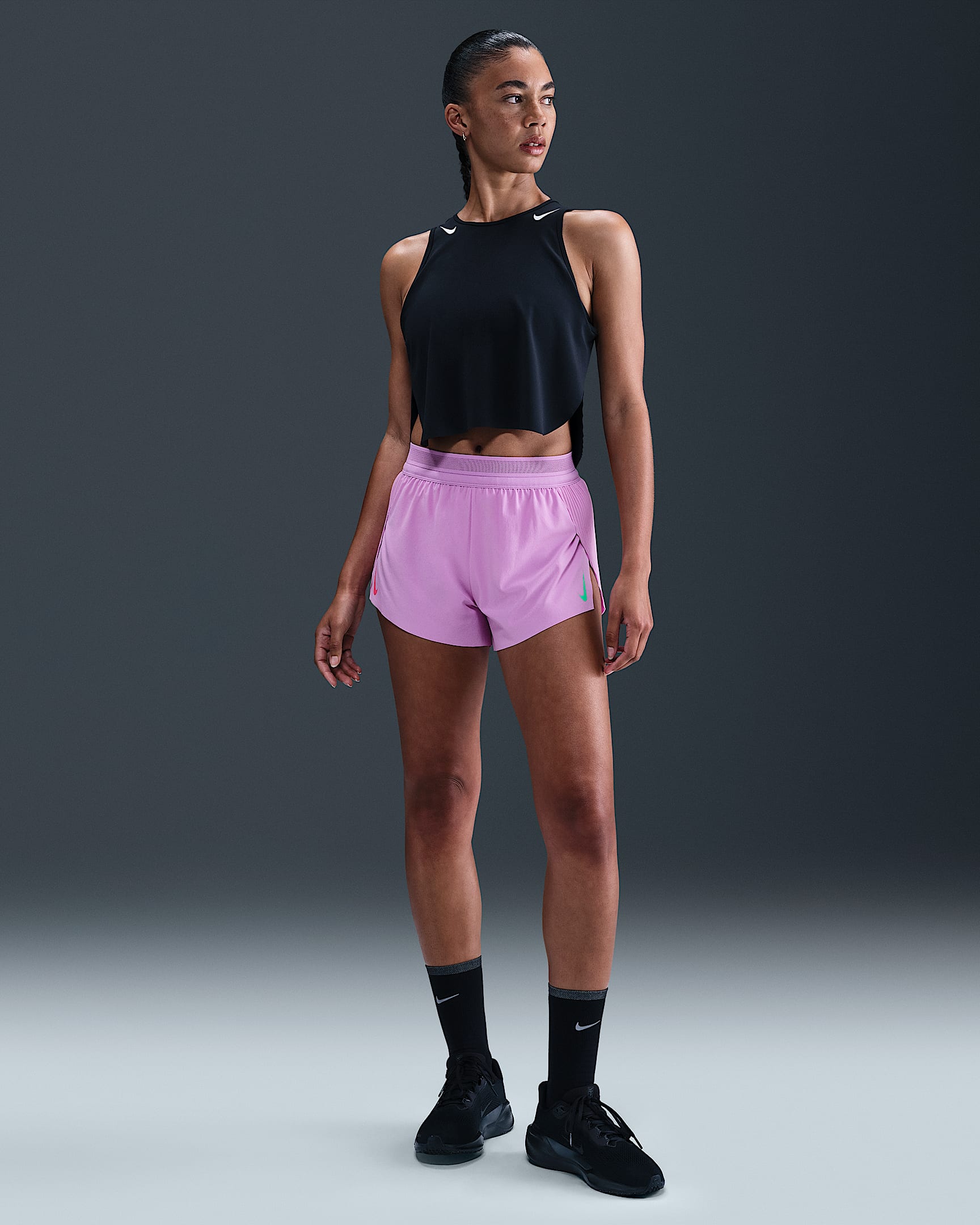 Nike AeroSwift Women's Dri-FIT ADV Mid-Rise 3" Brief-Lined Running Shorts - Rush Fuchsia/Aster Pink/Green Shock