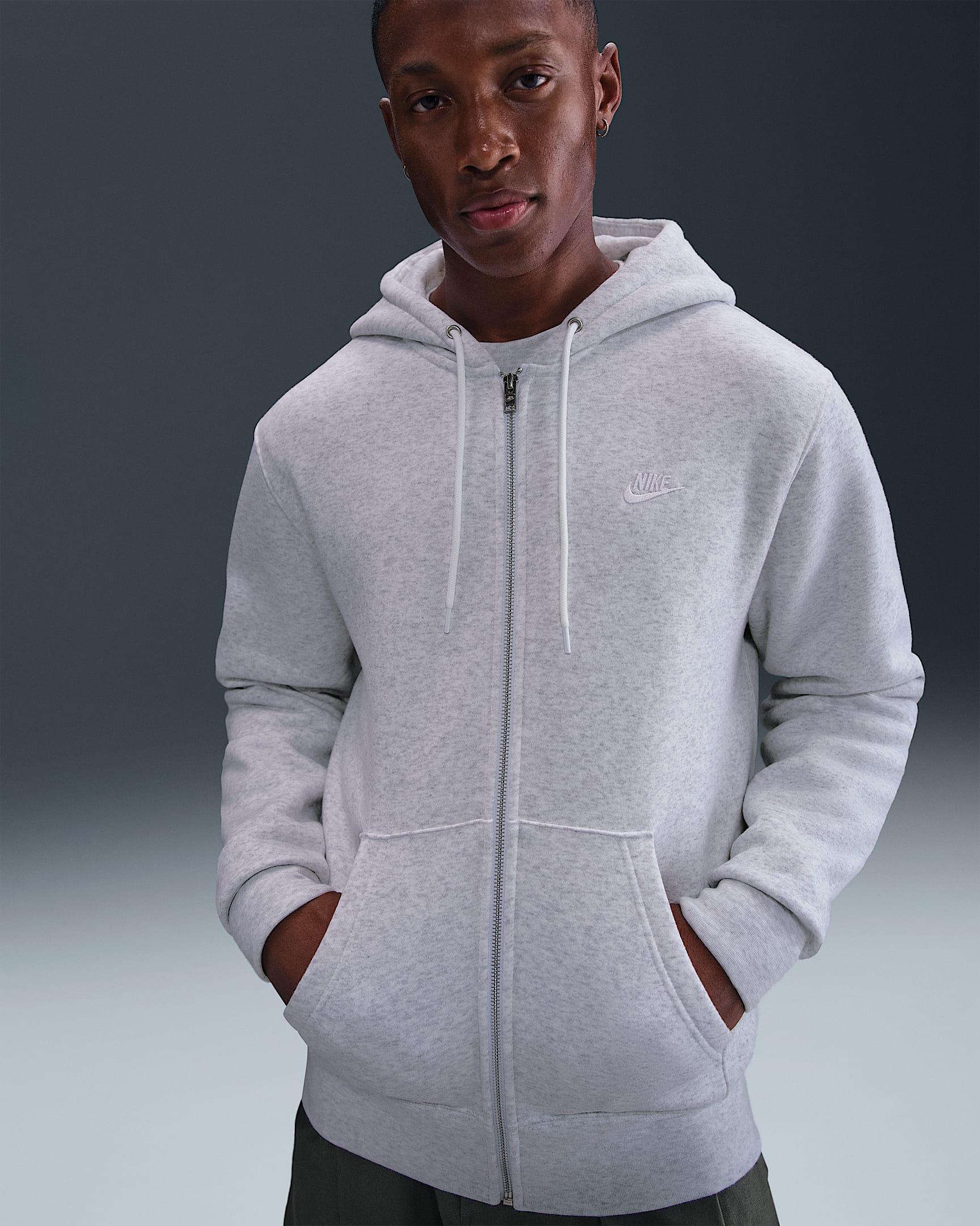 Nike Club Men's Full-Zip Fleece Hoodie - Birch Heather/White/White