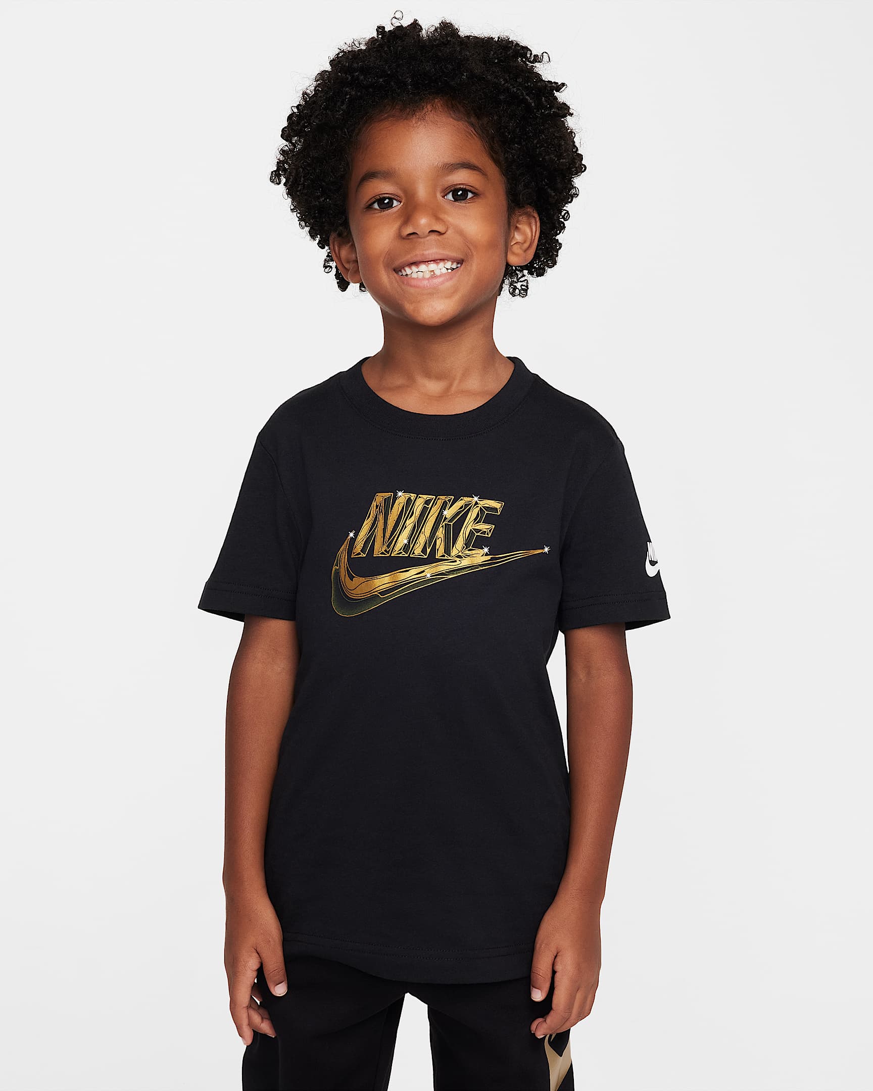 Nike Metallic Futura T-Shirt für jüngere Kinder - Schwarz