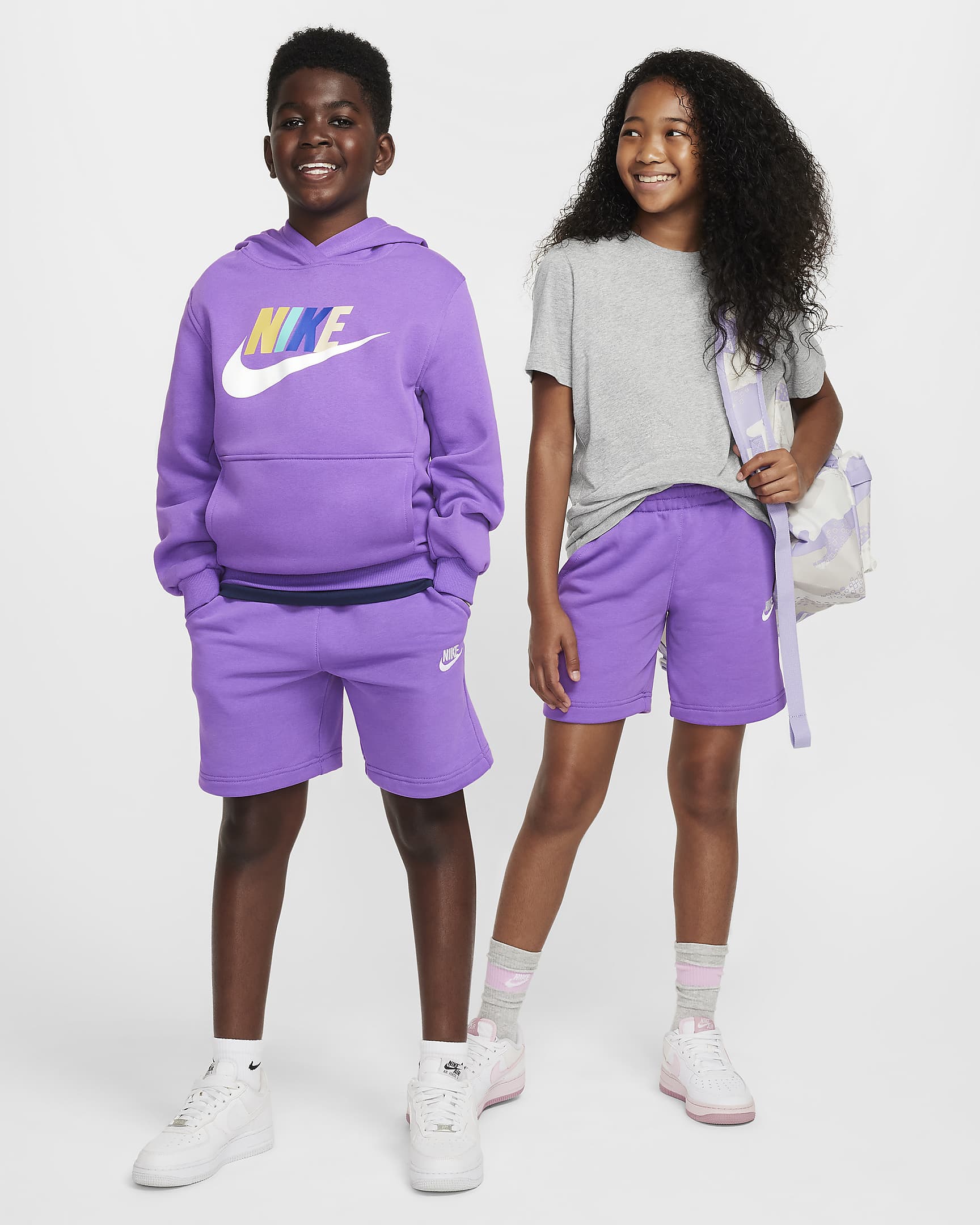 Nike Sportswear Club Fleece Big Kids' French Terry Shorts - Black Raspberry/White