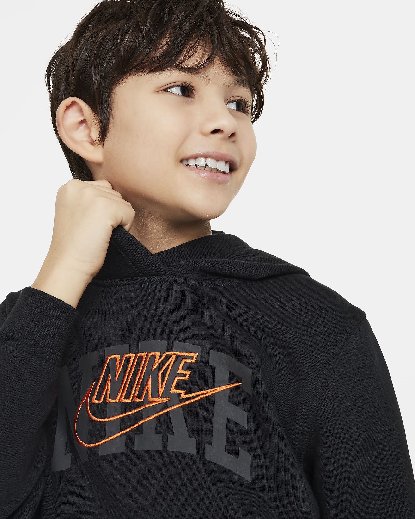 Nike Sportswear Club Fleece Older Kids' Pullover Hoodie - Black/Safety Orange