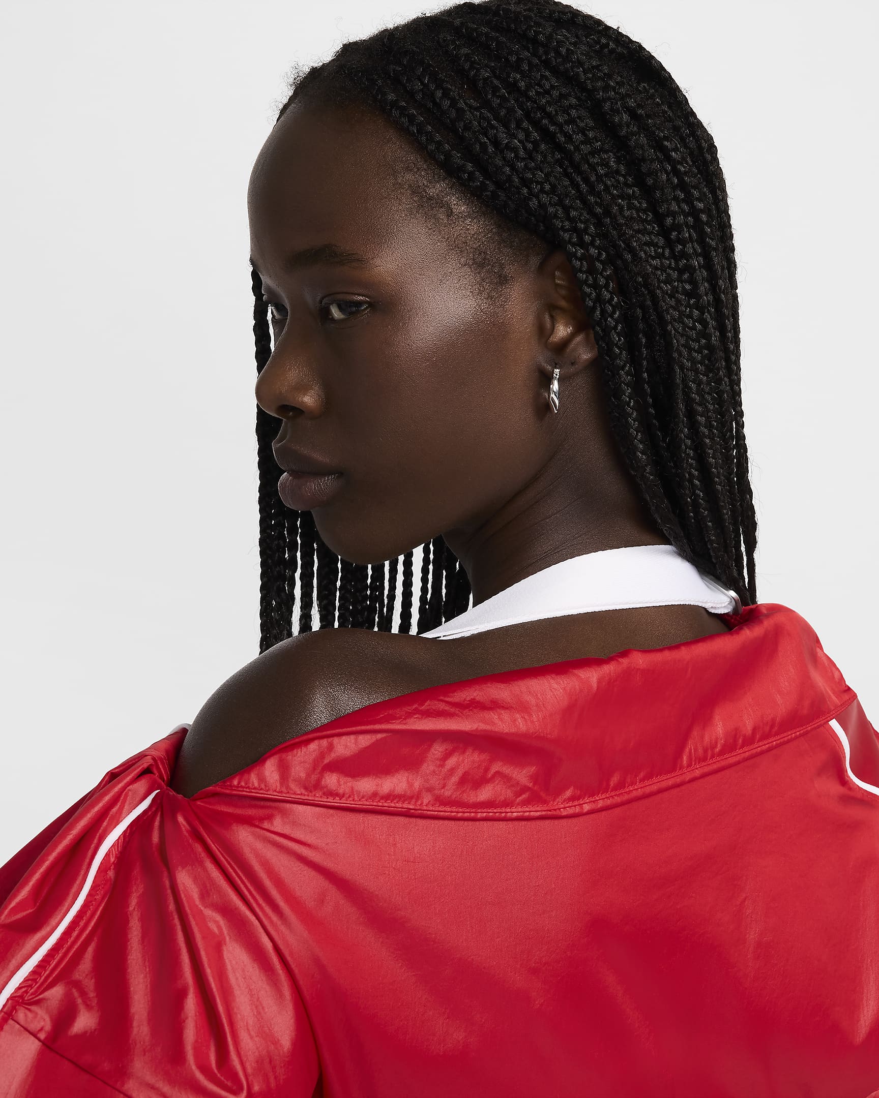 Nike x Jacquemus-løbejakke til kvinder - University Red/hvid