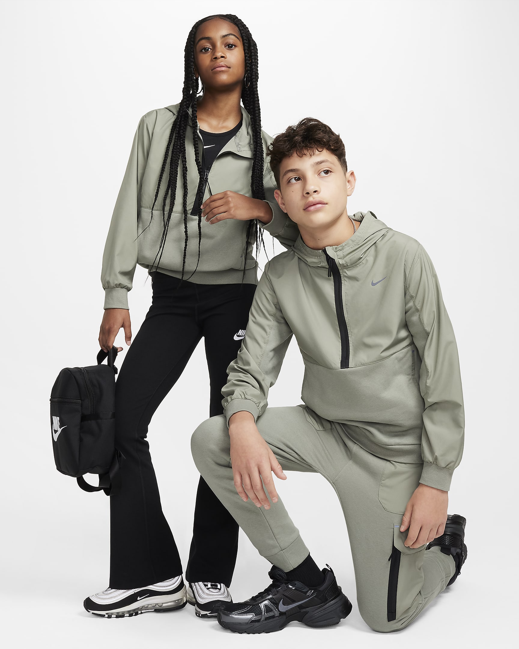 Nike Sportswear City Utility EasyOn fleecehoodie met halflange rits voor kids - Dark Stucco/Zwart