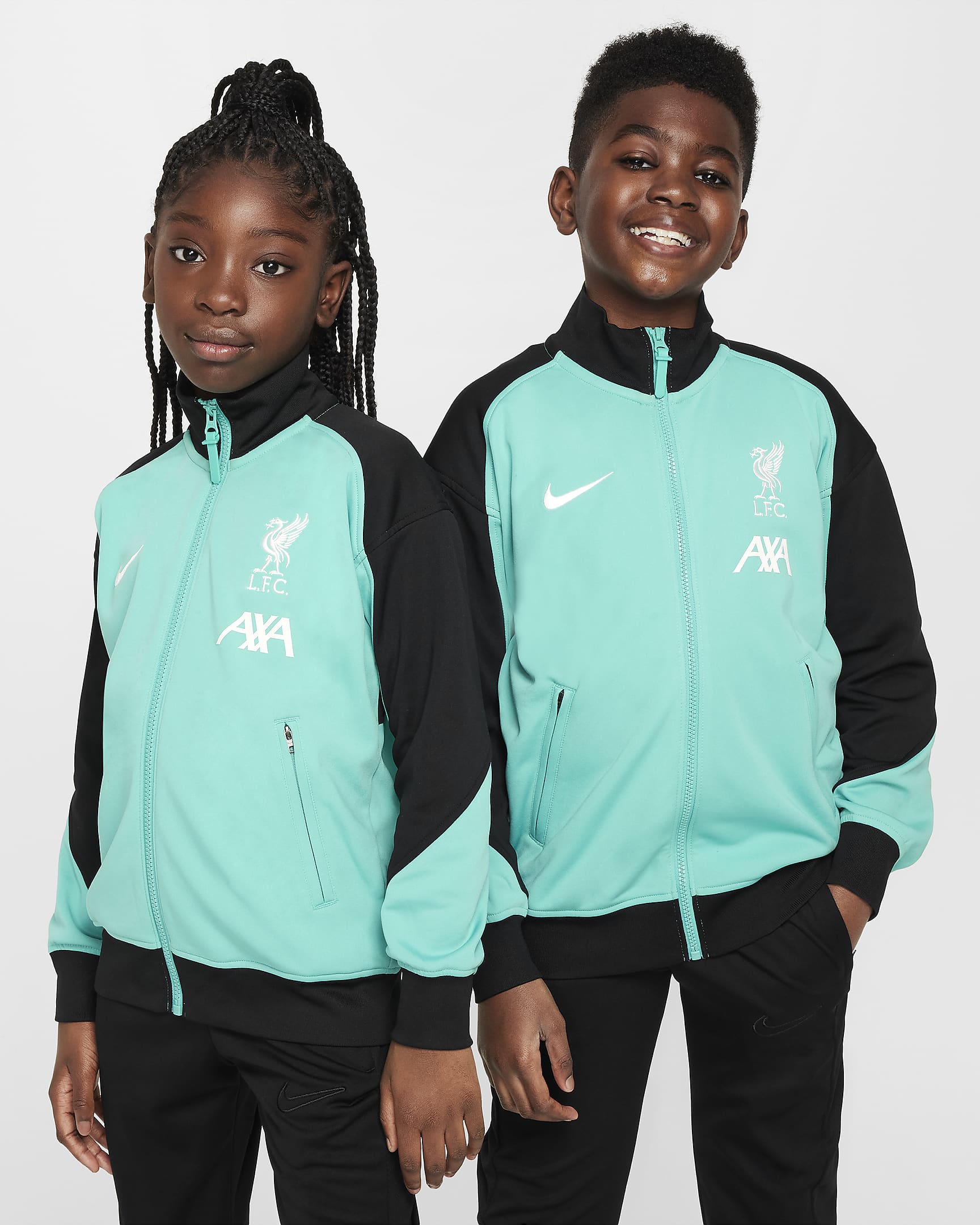 Liverpool FC Academy Pro Nike Dri-FIT voetbalvolksliedjack voor kids - Washed Teal/Zwart/Sail