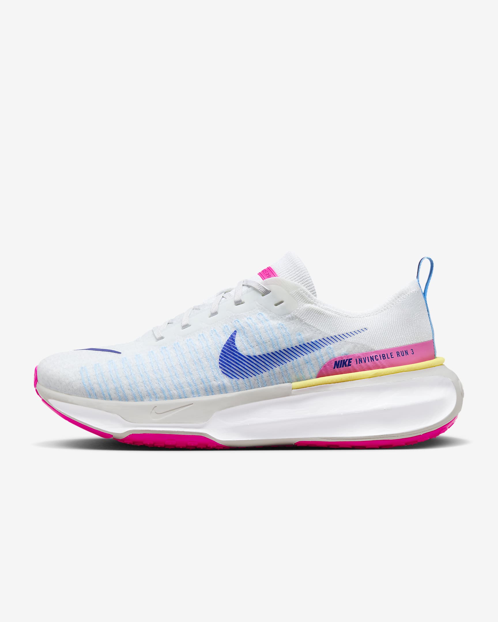 Tenis de correr en pavimento para hombre Nike Invincible 3 - Blanco/Polvo fotón/Rosa feroz/Azul royal intenso